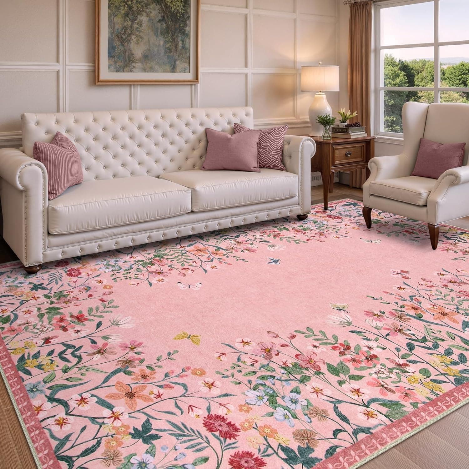 Wonnitar Pink Floral 8x10 Rugs