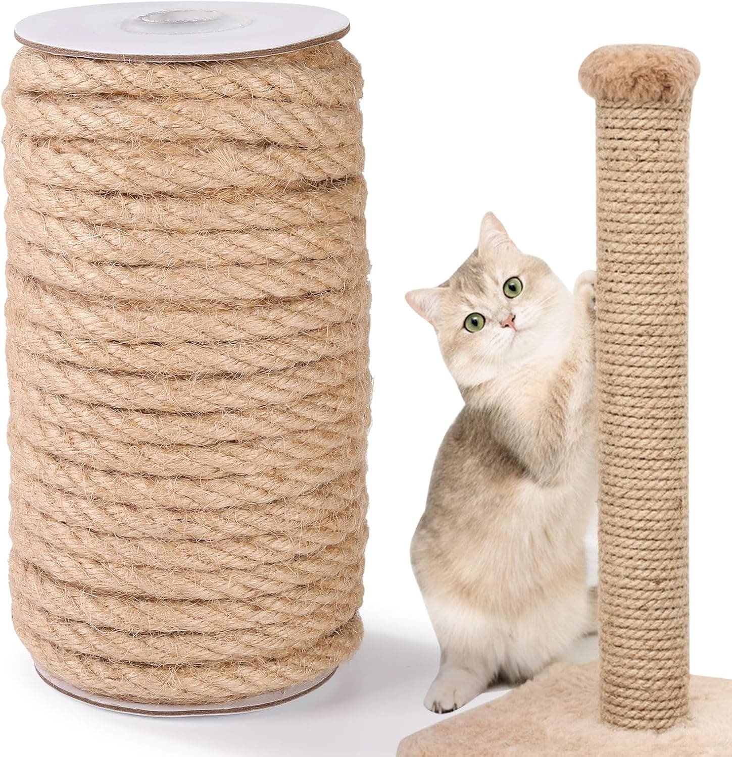 Natural Sisal Rope, Jute Twine for Cat Scratcher Post, 5/16” x 60 Ft (8mm x 18m) Heavy Duty Thick Sisal Hemp Rope for Cats Scratching Post Replacement, DIY Crafts Gardening Home Decorating