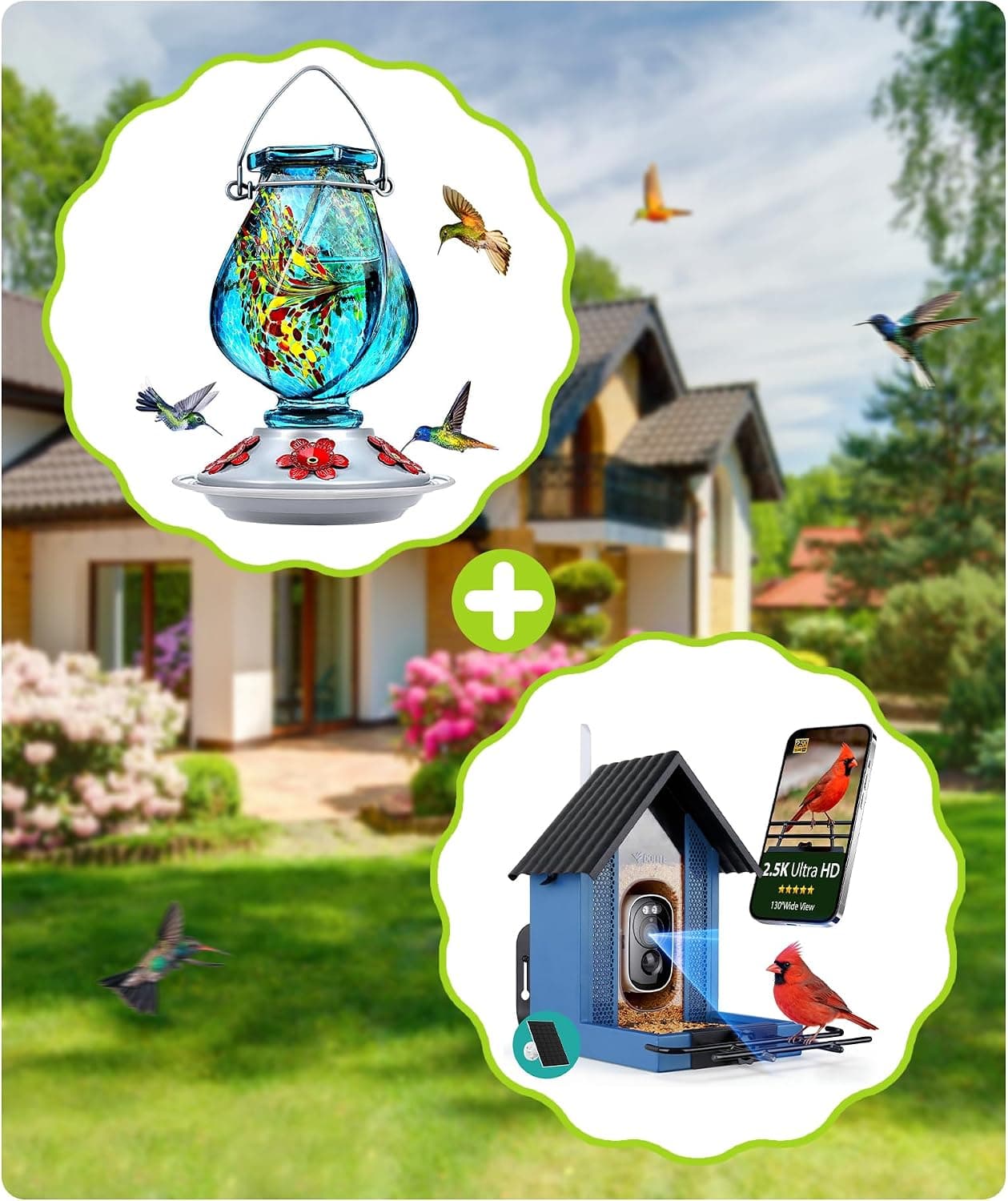 BOLITE Hummingbird Feeder Blue & Bird Feeder with Camera Blue