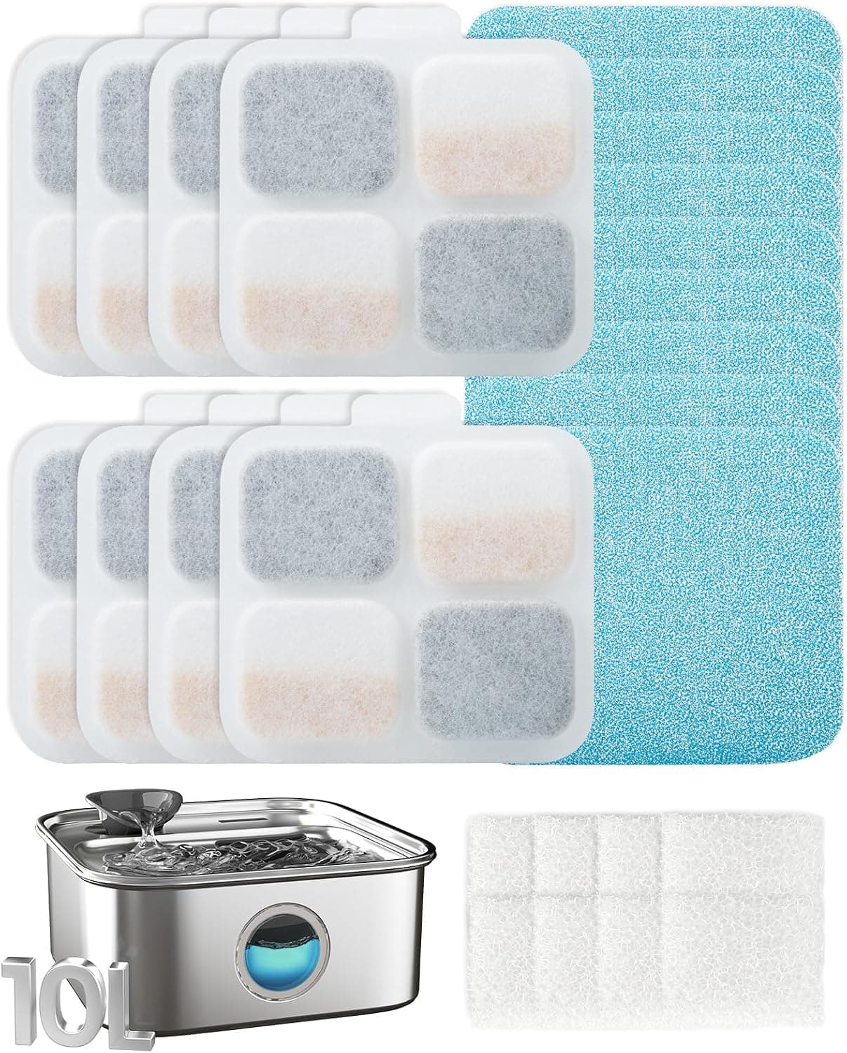 oneisall 8Set Filters for 10L/2.64Gal Stainless Steel Dog Water Fountain