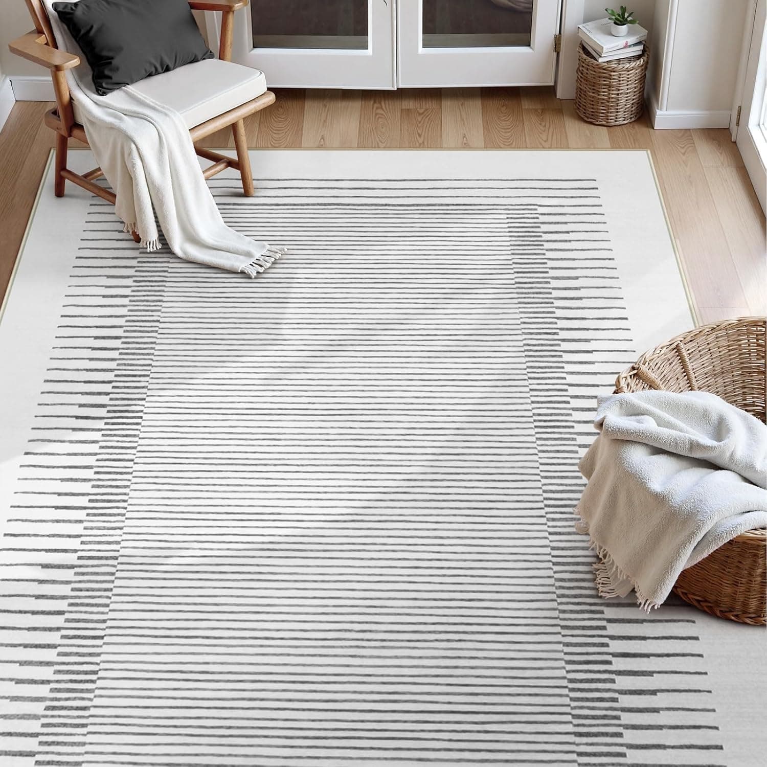 Wonnitar 5x7 Striped Grey Boho Rugs