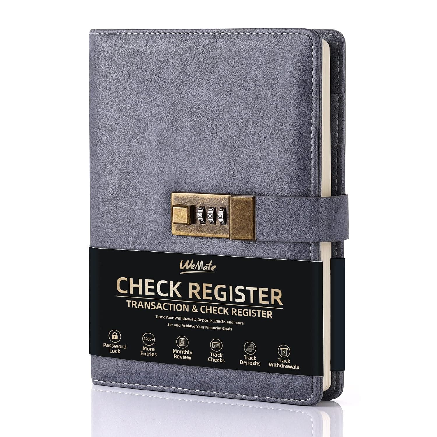WEMATE Hardcover Check Registers, Personal Checkbook Register or Small Business, Checking Register Book with Password Lock-Gery