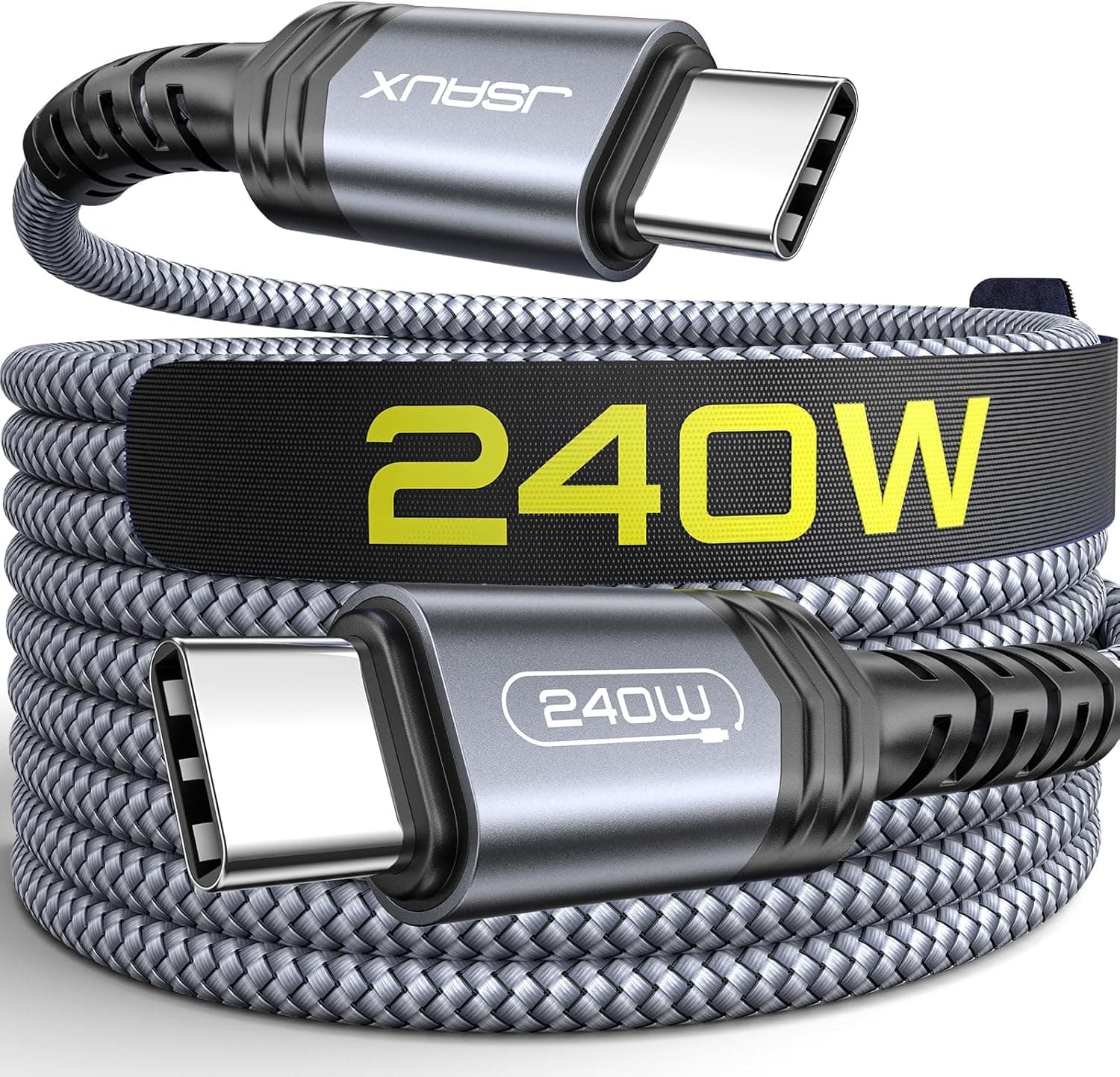 JSAUX 240W USB C Cable 6.6FT, USB C Cord Type C Fast Charging for MacBook, iPad, Dell XPS, iPhone 17/iPhone Air/iPhone 17 Pro Max, iPhone 16/15, Samsung Galaxy S25/S24, Pixel-Grey