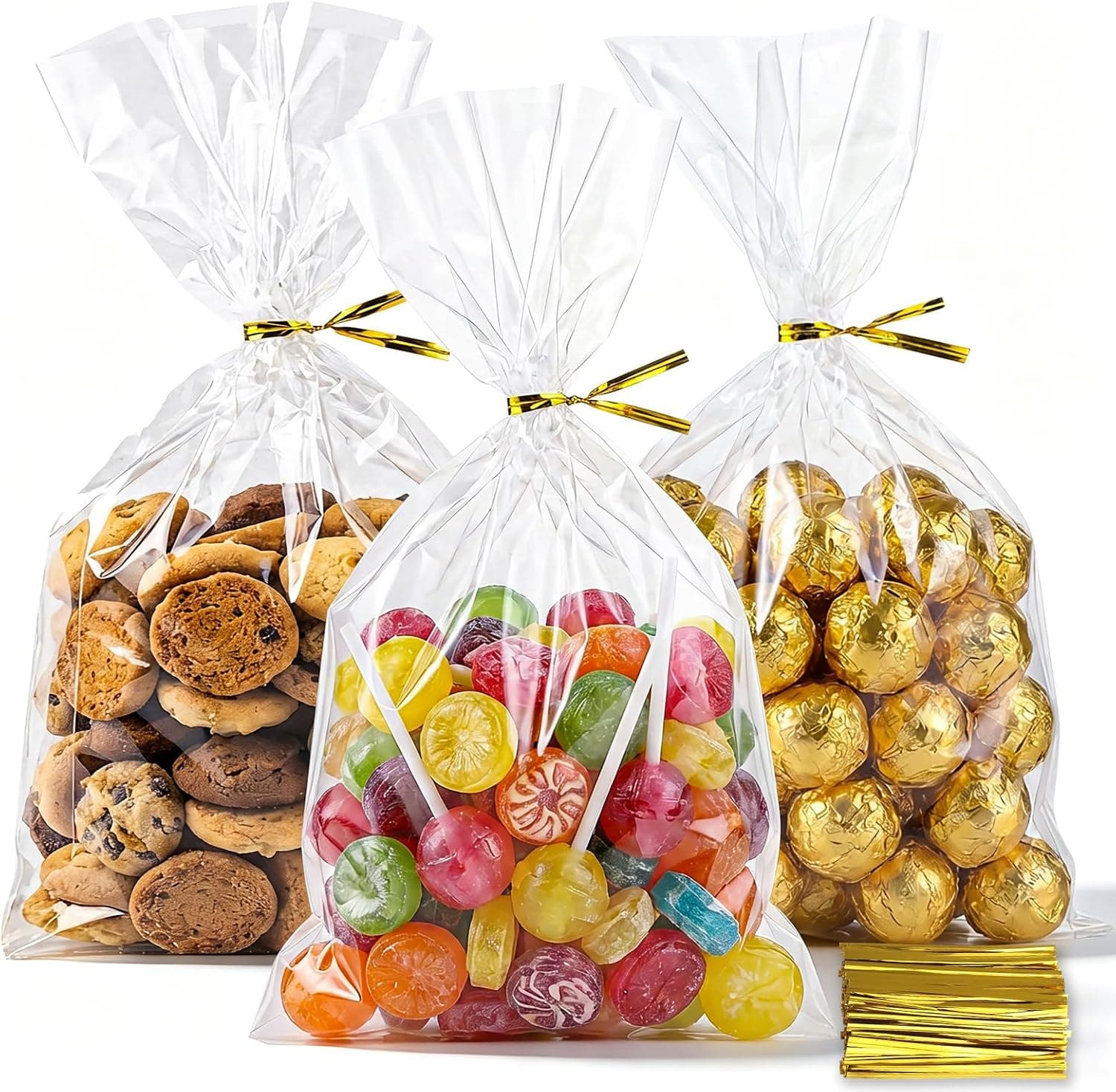 woric 120PCS Cellophane Treat Bags 6 x 10 Inch Clear Candy Bags Goodie Bag with Ties for Cookies Popcorn Baked Goods Party Favors Small Gifts School Events and Holiday Treats