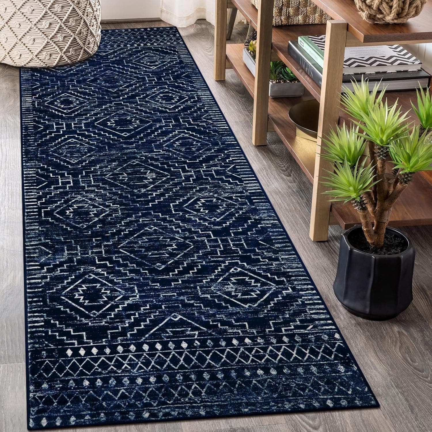 Wonnitar Moroccan Blue Runner Rug 2'6"x8'
