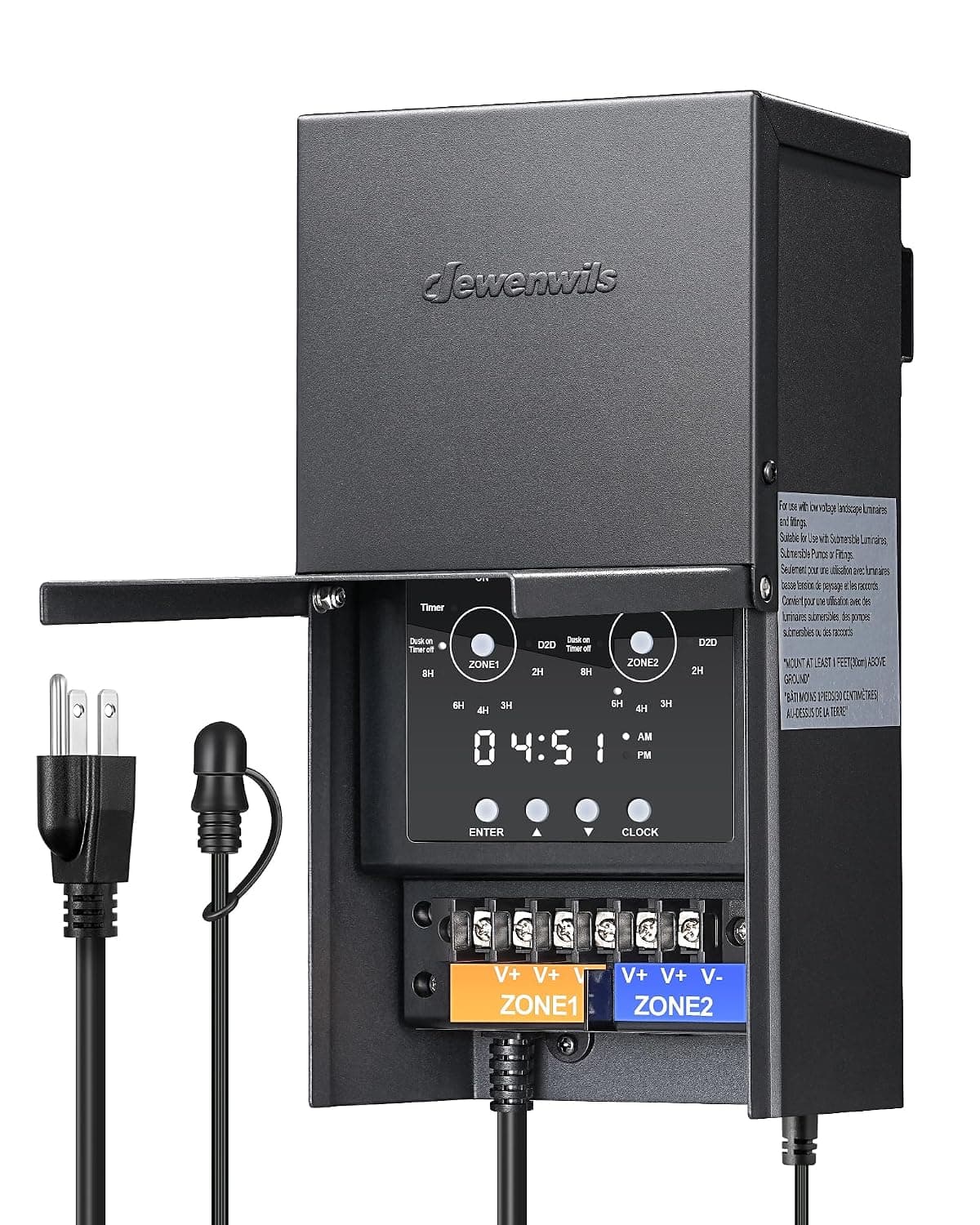 DEWENWILS 200W Low Voltage Landscape Transformer with 2 Zones, 120V AC to 15V DC, Low Voltage Transformer with LED Screen, Photocell Sensor & Timer, Outdoor Metal Shell for Spotlight Steplight