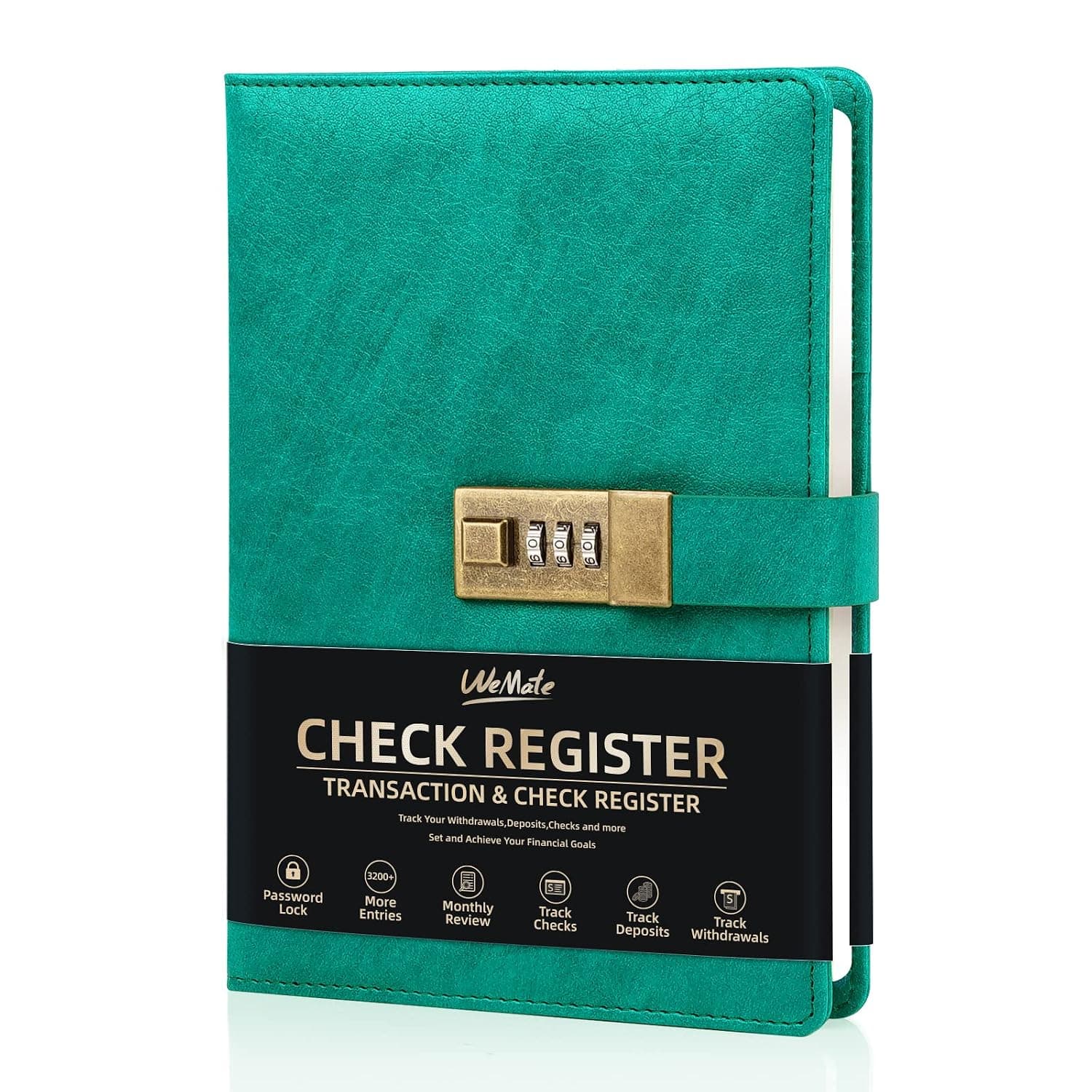 WEMATE Hardcover Check Registers, Personal Checkbook Register or Small Business, Checking Register Book with Password Lock-Green