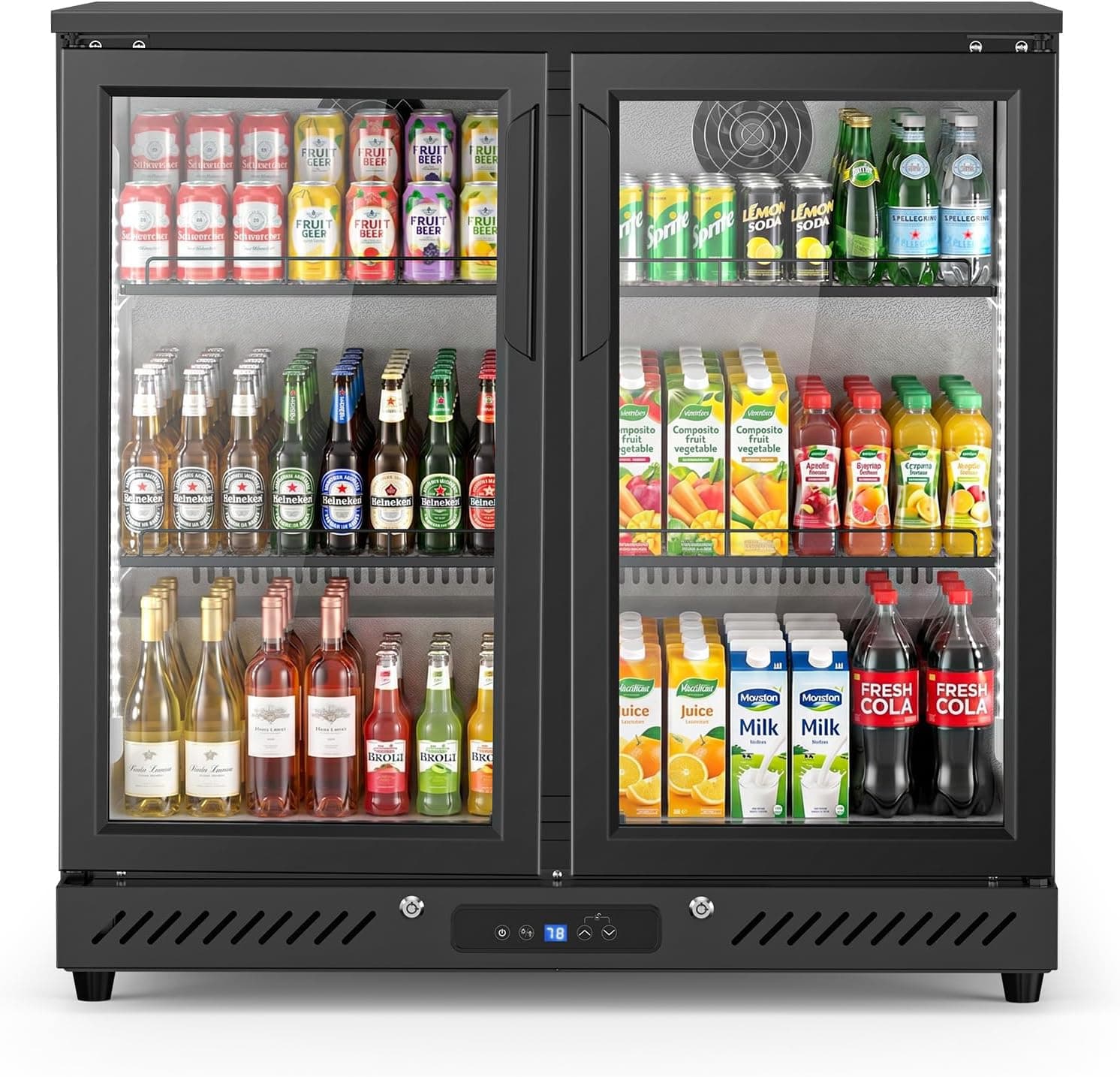 Electactic 6.5 Cu.Ft Wine & Beverage Refrigerator, Double Glass Door Beverage Cooler, Built-in & Freestanding Drink Fridge with LED Light, for Bar, Kitchen, Office