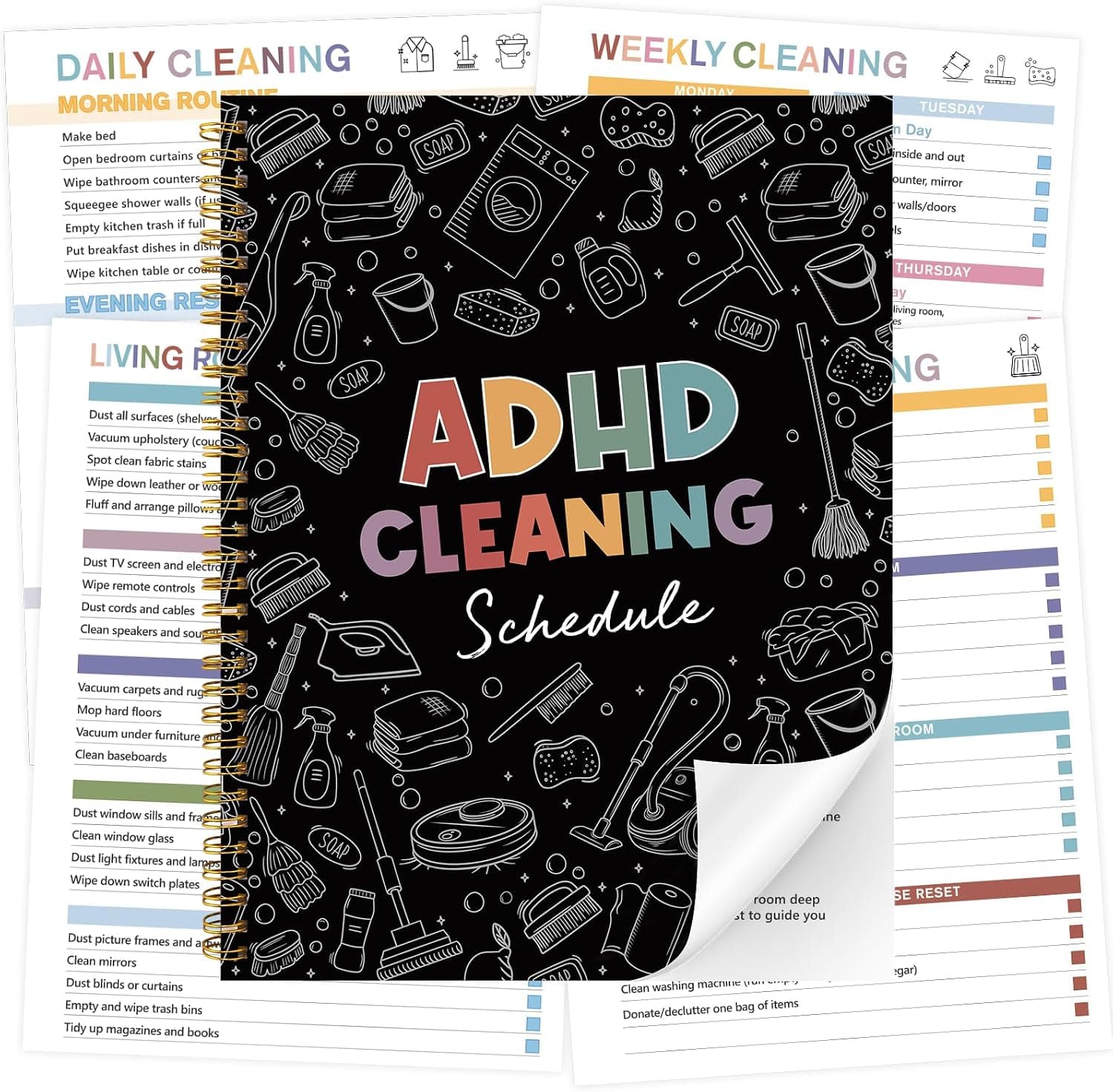 Reusable ADHD Cleaning Planner for Adults Teens, ADHD Daily Cleaning Schedule Checklist Plan Household Cleaning Planner Daily Weekly Monthly Checklist for Home, Family Cleaning Tasks