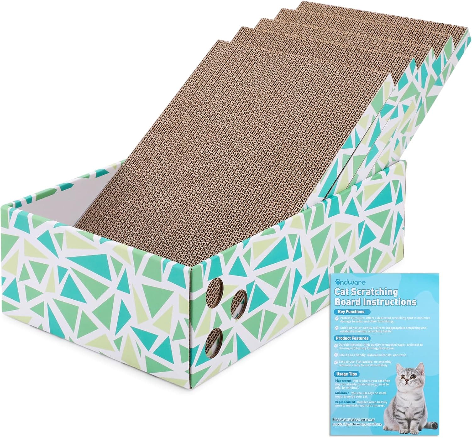 Cat Scratch Pad with Box, 5 Packs in 1 Cat Scratcher Board for Indoor Cats, Reversible Heavy-Duty Corrugated Scratching Board for Cats, Medium and Small Cats, Furniture Protection