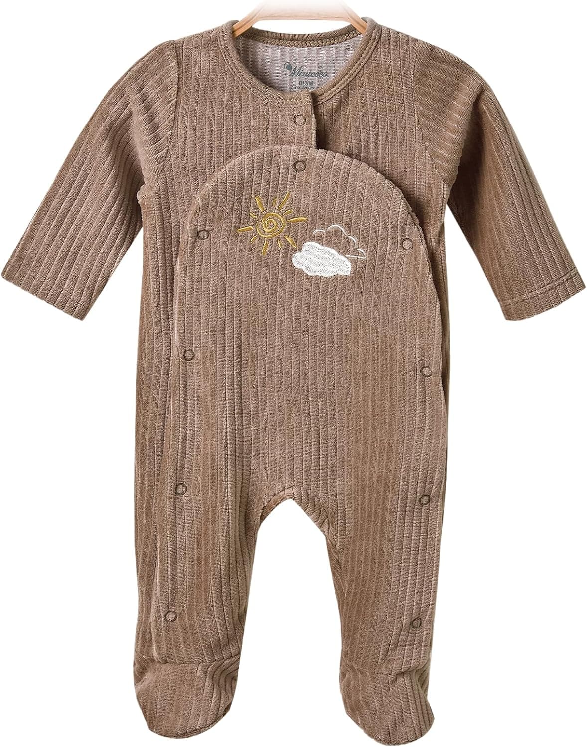 Baby Soft Cotton Blend Velvet Footed Jumpsuit, Cozy Brown Outfit for Newborn to 12 Months Infants