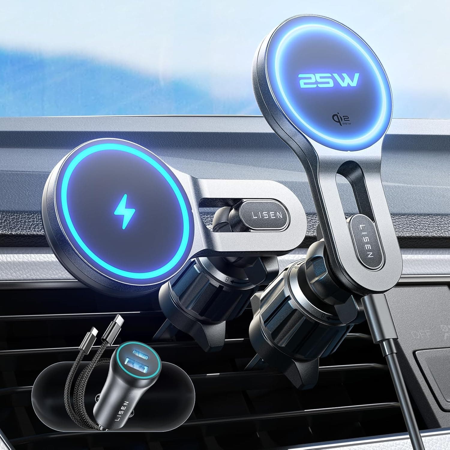 LISEN for Qi2.2 25W MagSafe Car Mount Charger, [Stable & Fast Charging] for Car Vent Magnetic Wireless Car Charger, Car Phone Holder Charger Car Accessories Fits iPhone 17 Pro Max Air 16 15 14 13 12 | [Fast Charging]Magsafe Car Mount Charger,[Qi2.2 Certified 25W]Magsafe Car Mount, Car Vent Phone Mount,Car Mount for iPhone