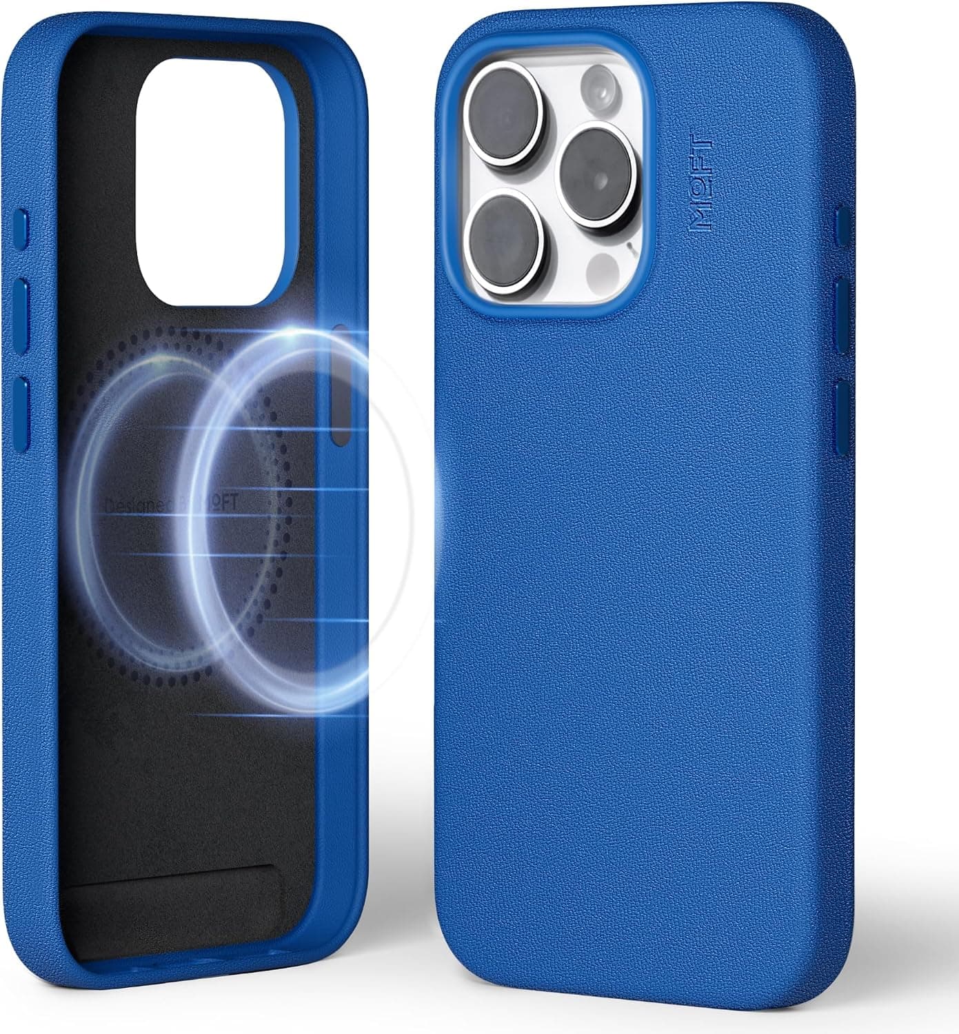 MOFT Designed for iPhone 15 Pro Case, MOVAS Vegan Leather Soft & Smooth & Anti-Scratch Protective Phone Case, Compatible with MagSafe, Fine Fiber Lining, Lifted Camera Ring Magnetic Case, Sapphire