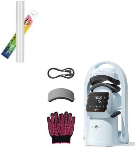 HTVRONT Auto Hat Press Machine - Hat Heat Press Machine with Precise Temp&Timer Control & HTVRONT Rainbow White Glitter HTV - 12" X 12FT Glitter Heat Transfer Vinyl