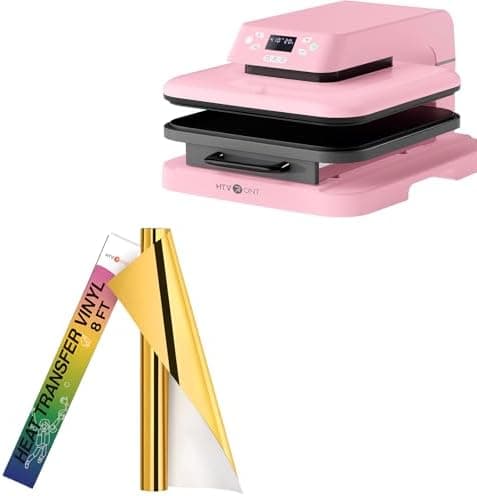 HTVRONT Auto Heat Press Machine for T Shirts - Heat Press 15x15 with Auto Release & HTVRONT Metallic Gold Heat Transfer Vinyl - 12in x 8ft Iron on Vinyl, Easy to Weed & Transfer Metallic HTV