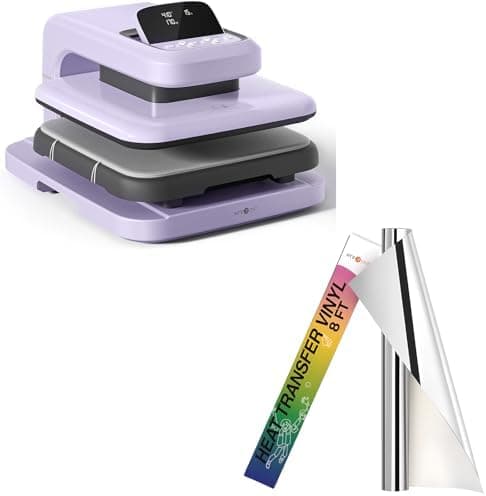 HTVRONT Auto Heat Press 2 - Heat Press Machine for T Shirts with Adjustable Pressure & Higher Heating Height & Metallic Silver Heat Transfer Vinyl - 12in x 8ft