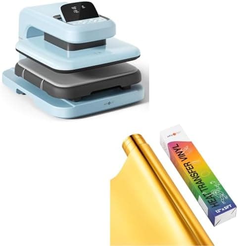 HTVRONT Auto Heat Press 2 & Gold Metallic HTV Vinyl - 12”x 5ft