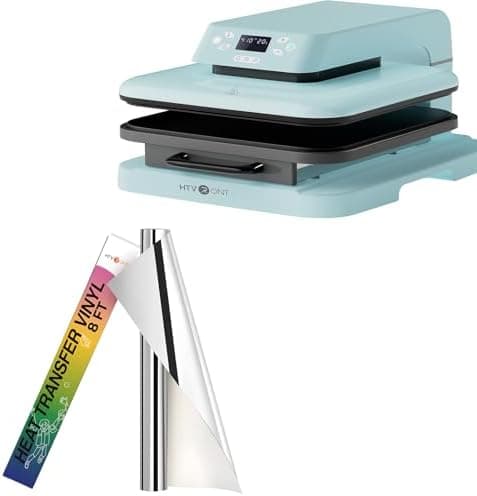 HTVRONT Auto Heat Press Machine for T Shirts - Heat Press 15x15 with Auto Release & Metallic Silver Heat Transfer Vinyl - 12in x 8ft Iron on Vinyl