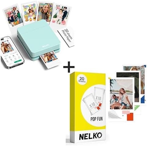 Nelko Photo Printer, PP01 Color Portable Photo Printer, Instant Smartphone Inkjet Sticker Printer for iOS & Android, Sticky-Back Photos, Picture Printer with 20 Sheets Pop Fun Photo Paper, Pink