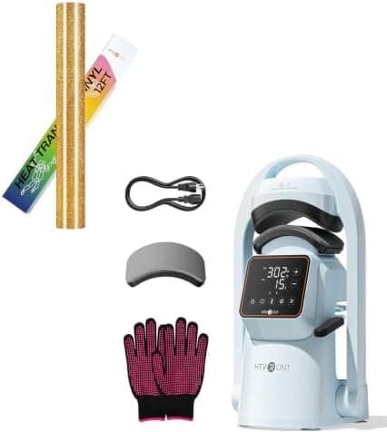 HTVRONT Auto Hat Press Machine - Hat Heat Press Machine with Precise Temp&Timer Control & HTVRONT Gold Glitter HTV - 12" X 12FT Glitter Heat Transfer Vinyl, Easy to Cut & Weed Glitter Iron on Vinyl