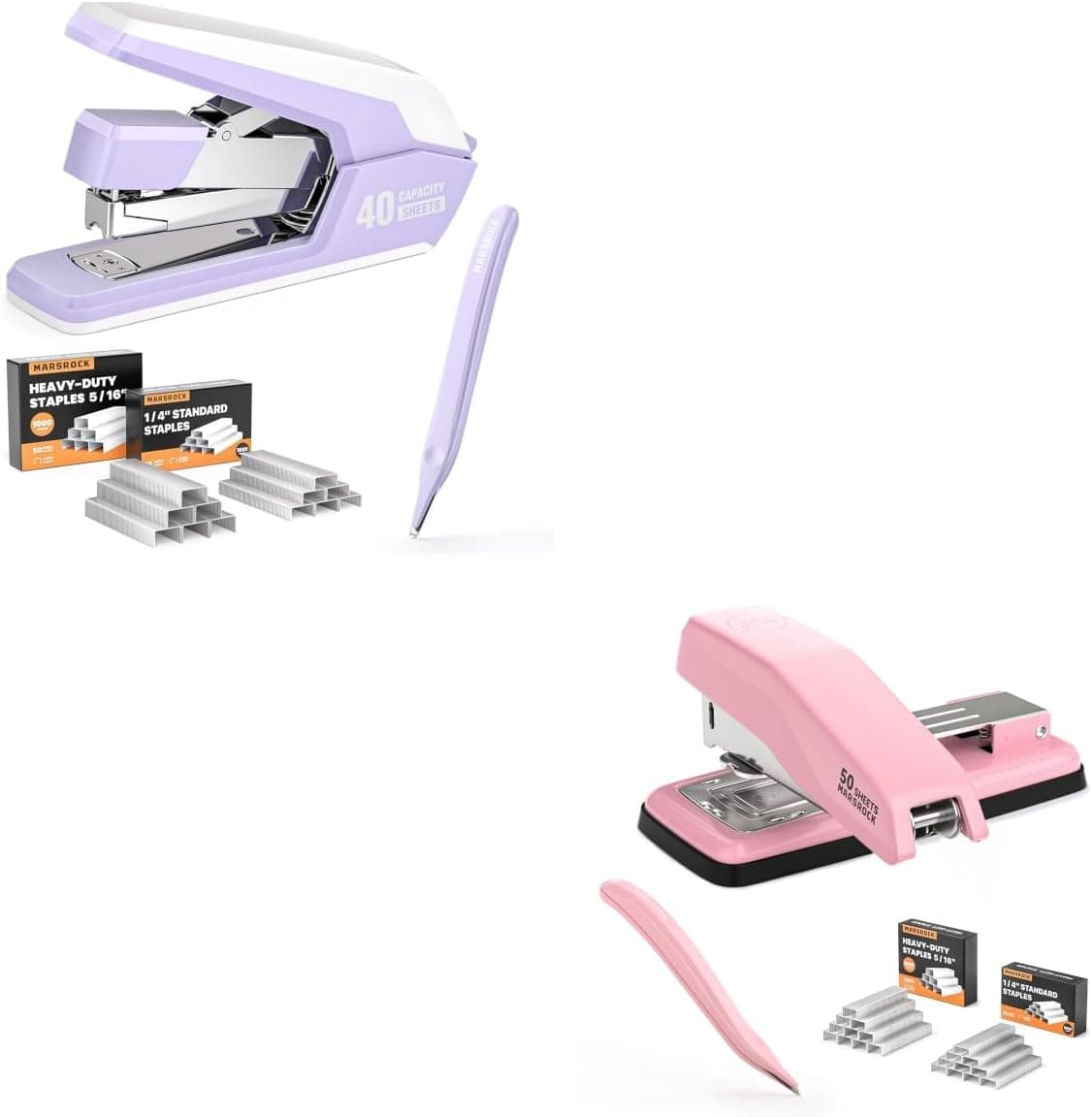 50 Sheet Capacity Desktop Stapler + 40-50 Sheet Capacity Effortless Stapler for Desk