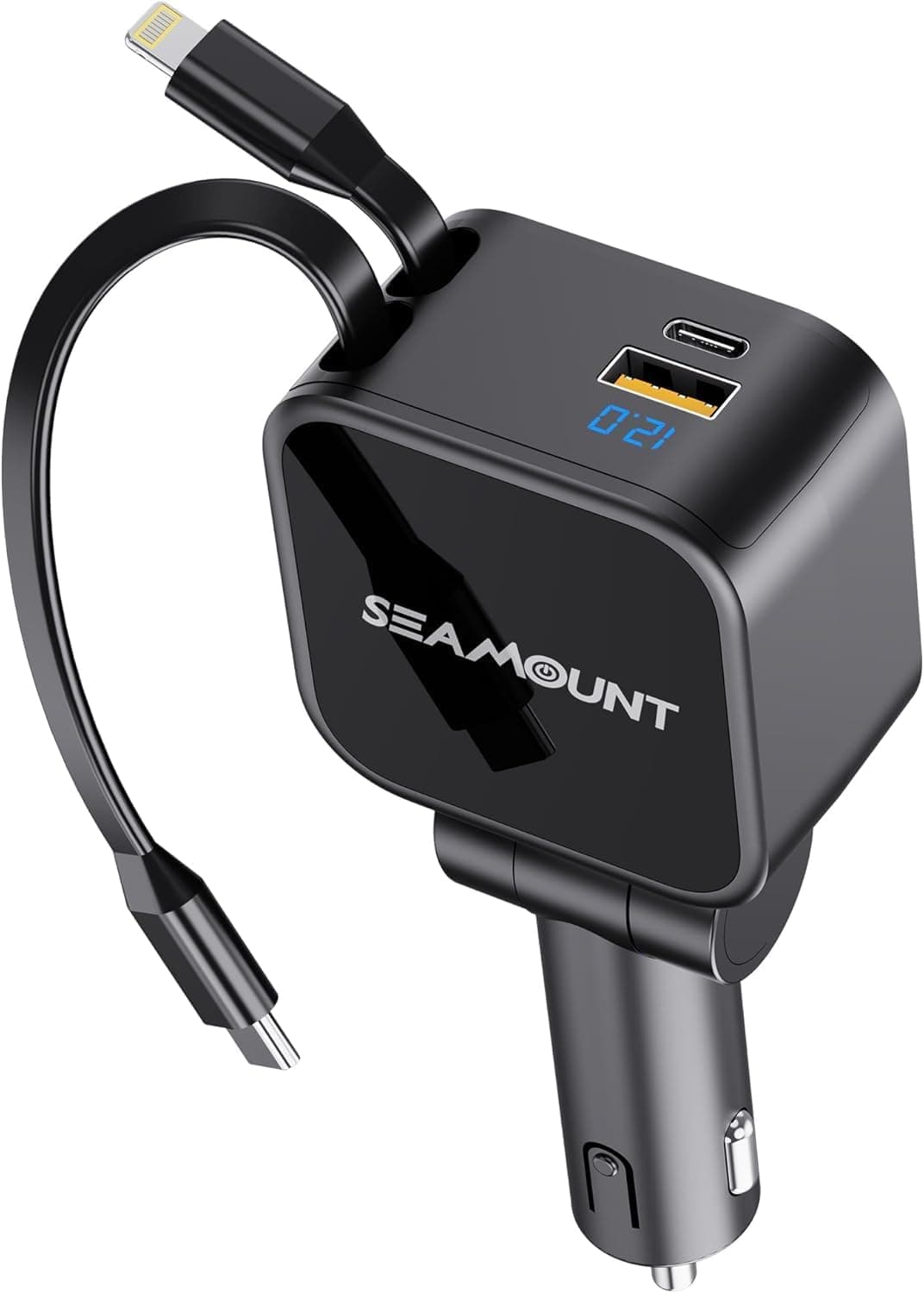 4-in-1 Retractable Car Charger 109W, USB C Car Charger with Voltage Display for iPhone Android and Laptop, Retractable Fast Charging Adapter for Truck Driver Road Trip by Seamount