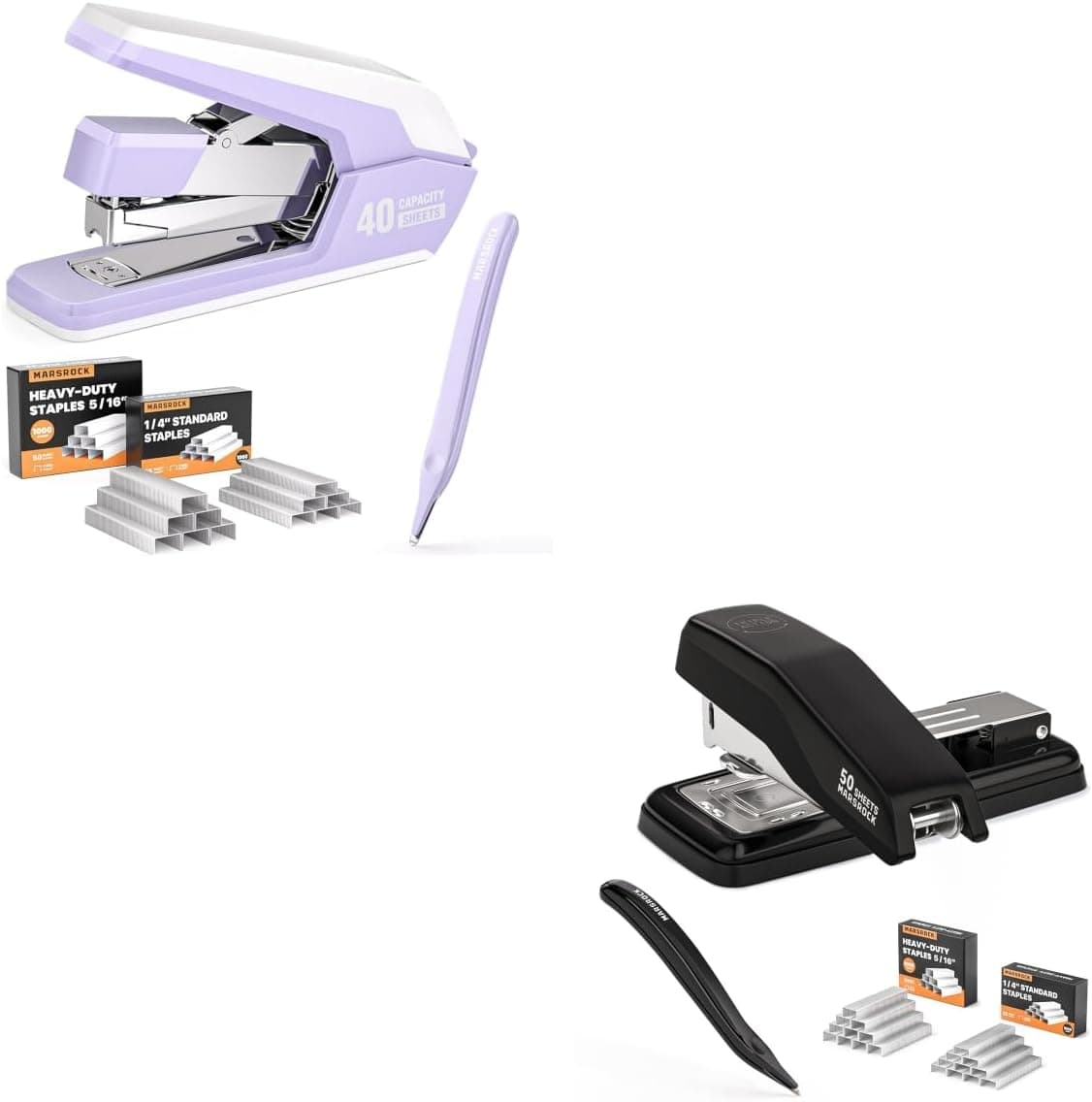 50 Sheet Capacity Desktop Stapler + 40-50 Sheet Capacity Effortless Stapler for Desk