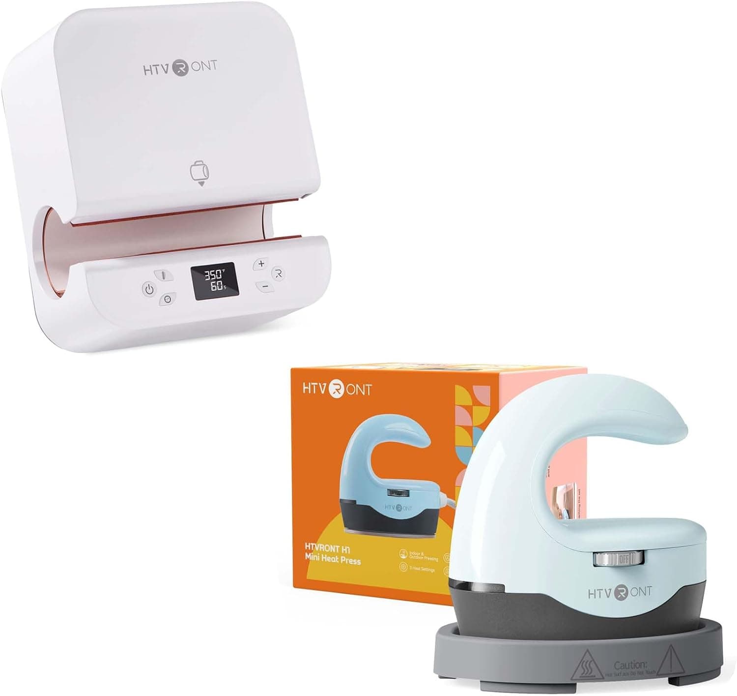 HTVRONT Auto Tumbler Heat Press Machine White + Heat Press H1 Mini Heat Press Machine Bubble Blue