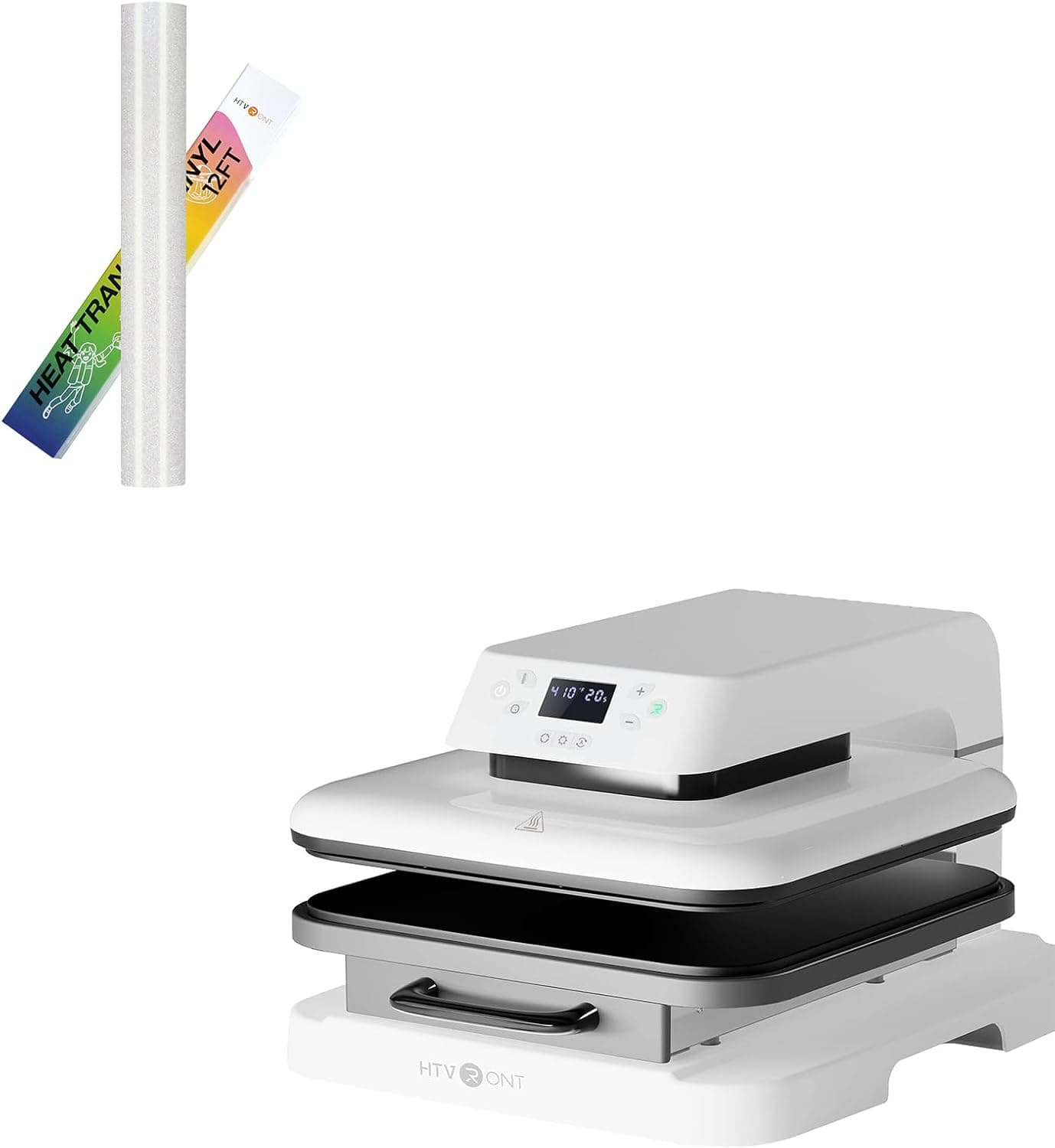 HTVRONT Auto Heat Press Machine for T Shirts & HTVRONT Rainbow White Glitter HTV - 12" X 12FT Glitter Heat Transfer Vinyl