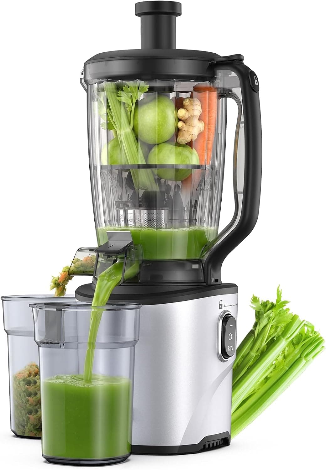 Cold Press Juicer Machine, 6.5" Wide Chute Masticating Juicer with 2.95L Large Capacity, All-in-One Slow Juicer for Whole Fruits & Vegetables, High Yield, Easy Assembly & Clean for Family