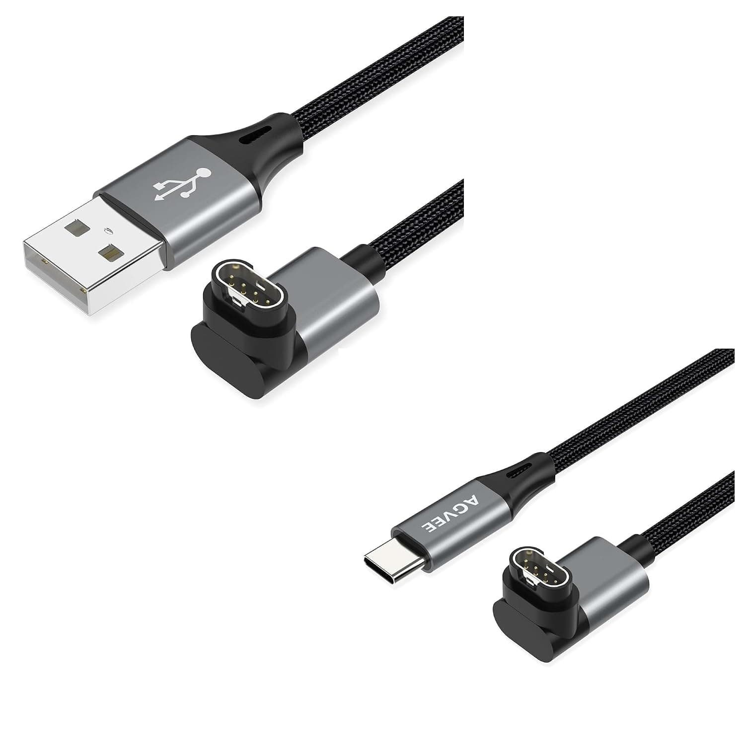 AGVEE USB Angled 90 Degree Charging Cable and USB C Cable for Garmin Smart Watch
