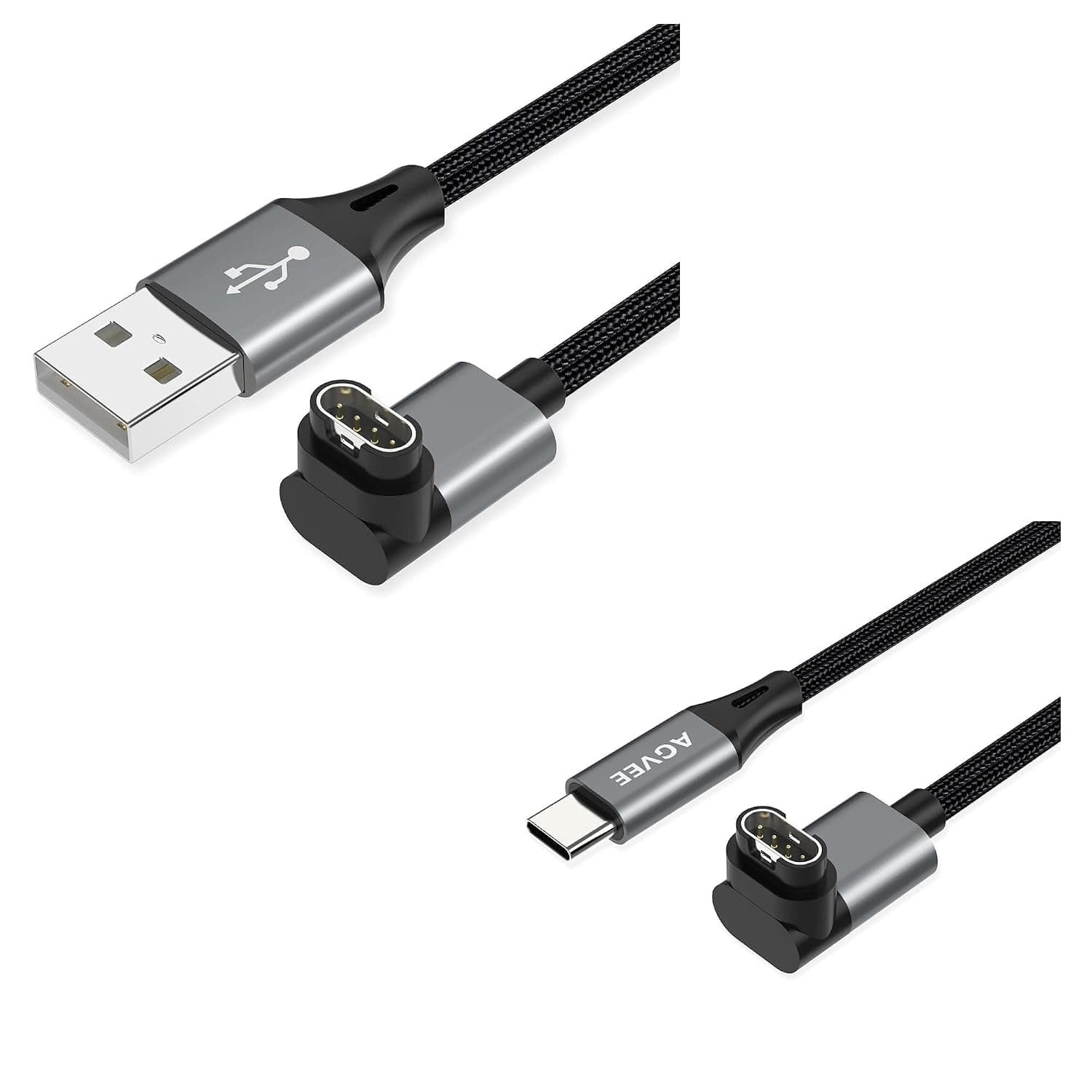 AGVEE USB Angled 90 Degree Charging Cable and USB C Cable for Garmin Smart Watch