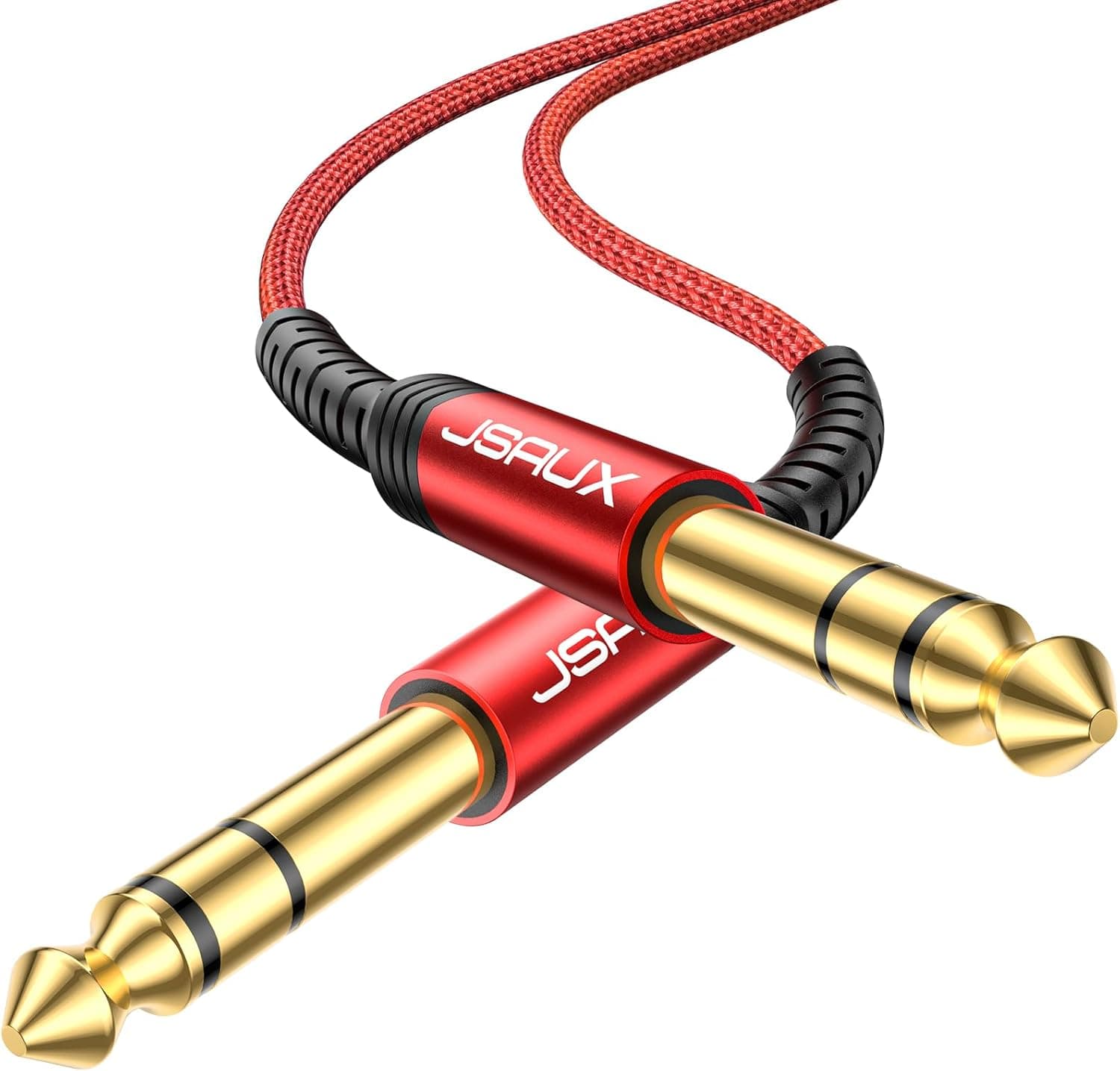 JSAUX 1/4 Inch Guitar Instrument Cable 4FT, 6.35mm (1/4) TRS to 6.35mm (1/4) TRS Stereo Audio Cable Male to Male Straight-to-Straight for Electric Guitar, Bass, Electric Mandolin-Red