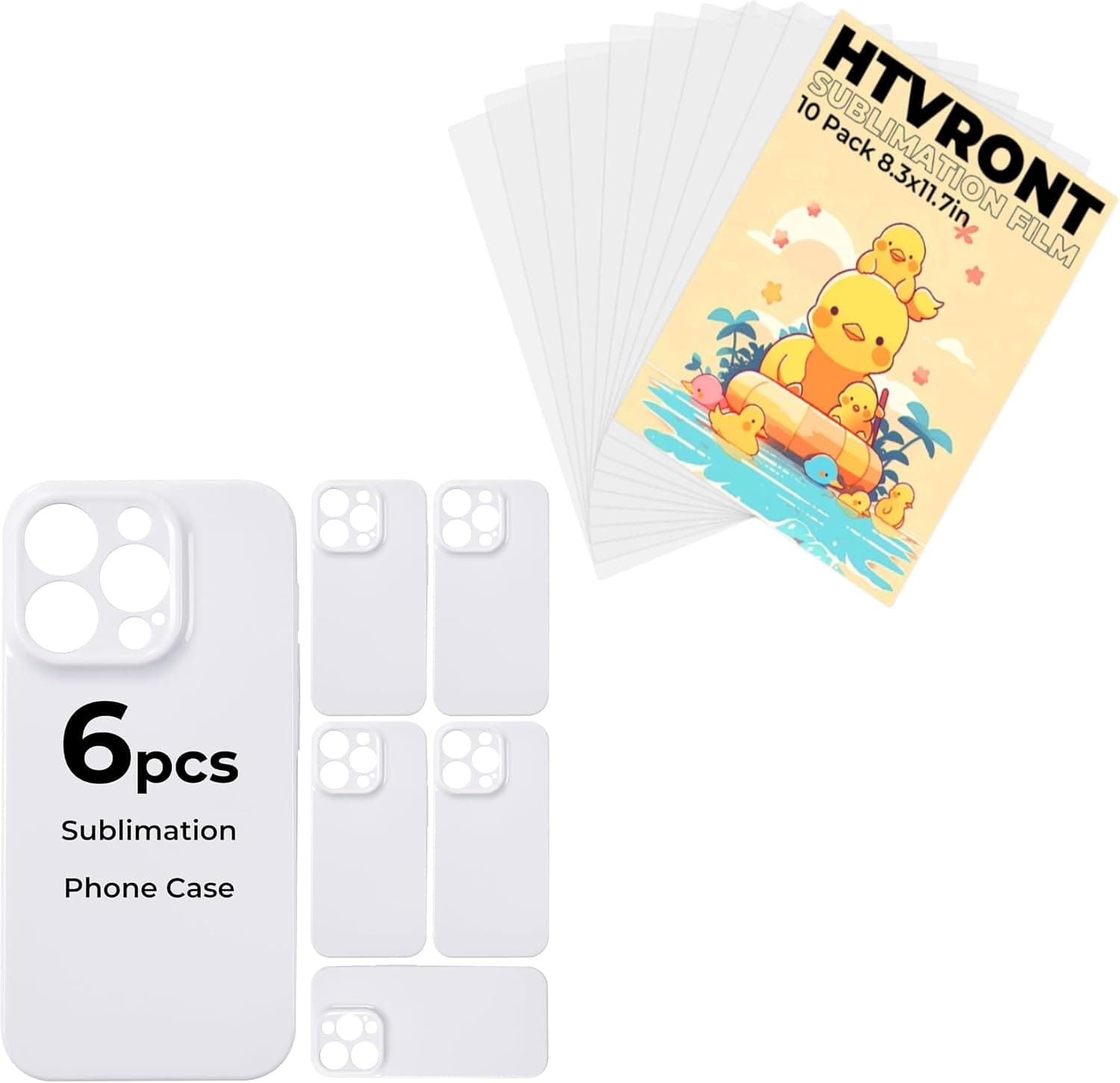HTVRONT 6Pack Sublimation Phone Case Blanks Bulk Compatible with iPhone16Pro Max+10 Pack 3D Sublimation Film Sheets for Phone Cases