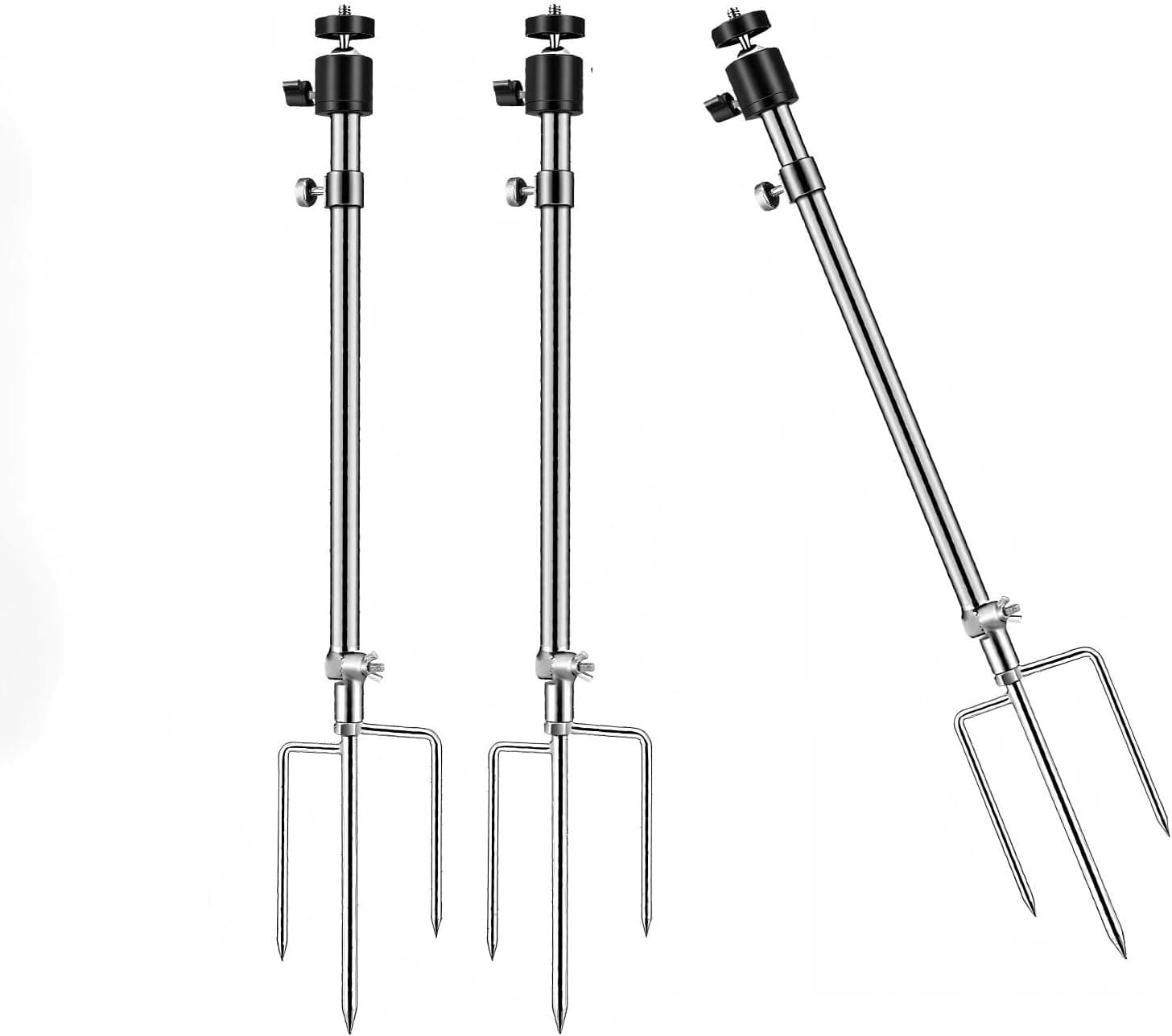 3 Pack Universal Ground Stake Mount - 360° Adjustable 1/4''-20 Thread, Foldable Stainless Steel Bracket for Outdoor Security Cameras, Solar Panels, Fishing Lights