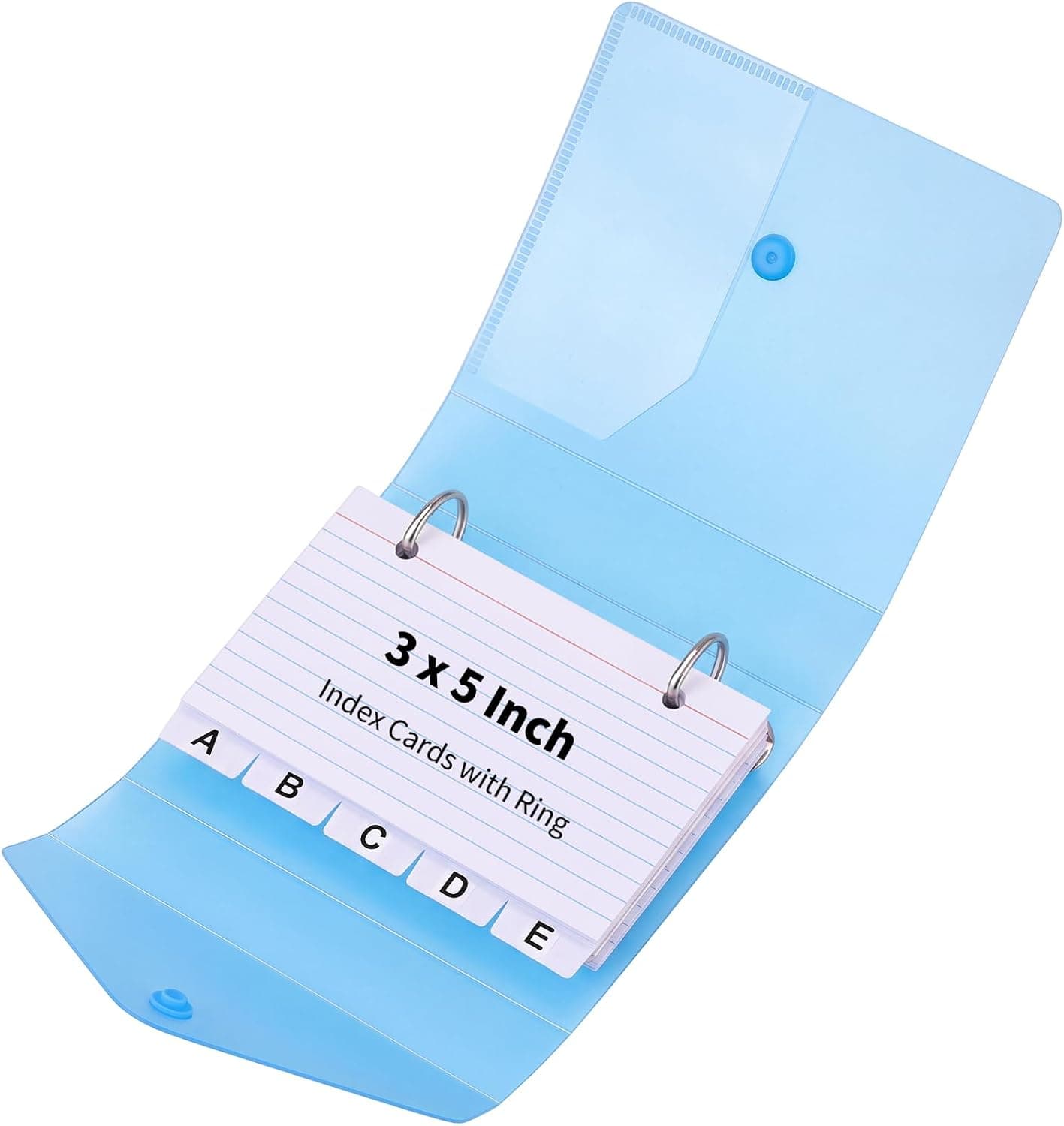 3x5 Index Card Holder Organizers Case Binder with Ring Dividers (Blue) | 100 Lined Page Plastic Index Card Organizer Case with Snap Closure for Study Recipe Flashcard Office School