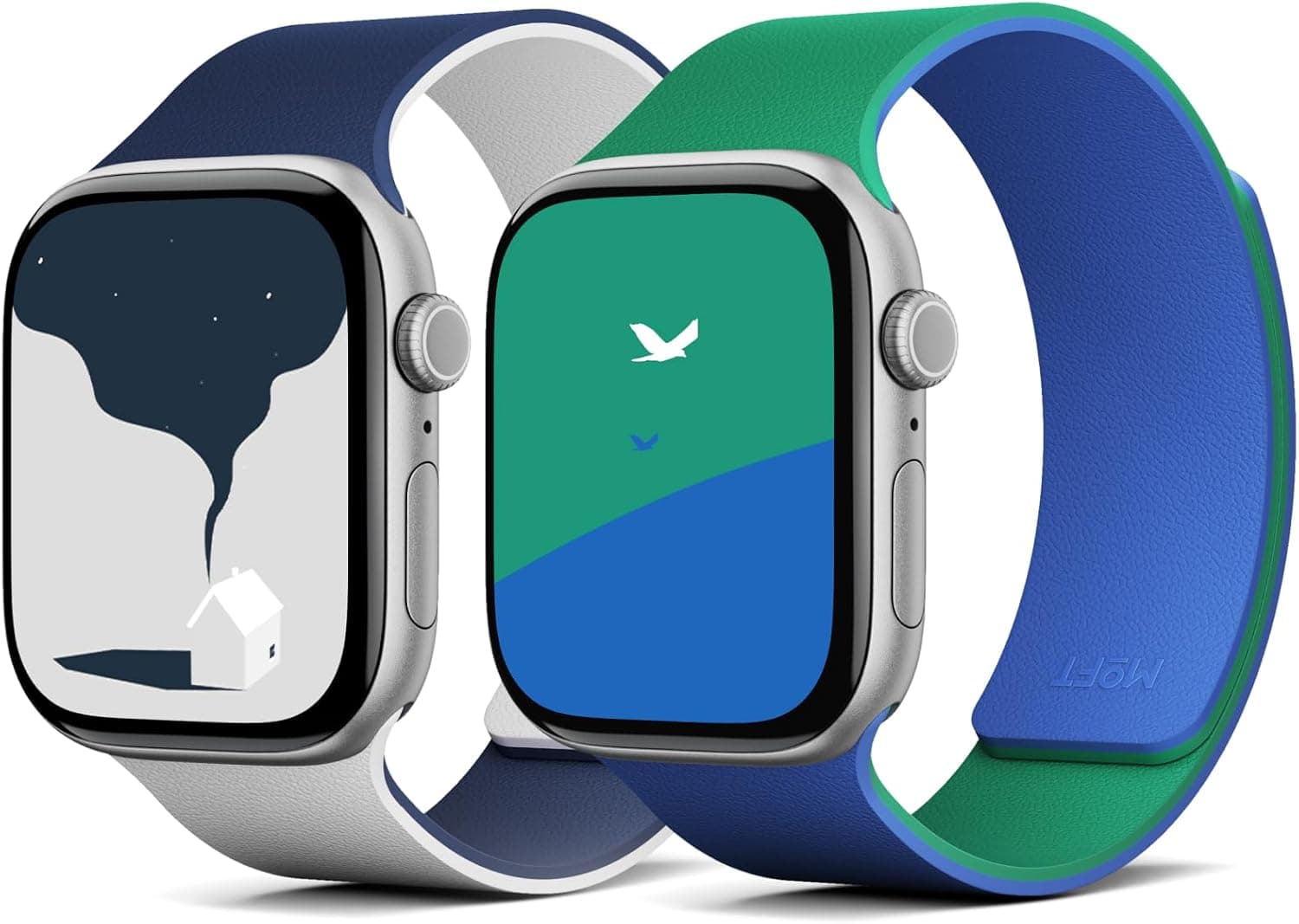 MOFT Snap Duo Watch Bands Compatible with Apple Watch 42mm(S3-1)/44mm/45mm/46mm/49mm Wade BluexEcho Gray & Roam Green x Beyond Blue