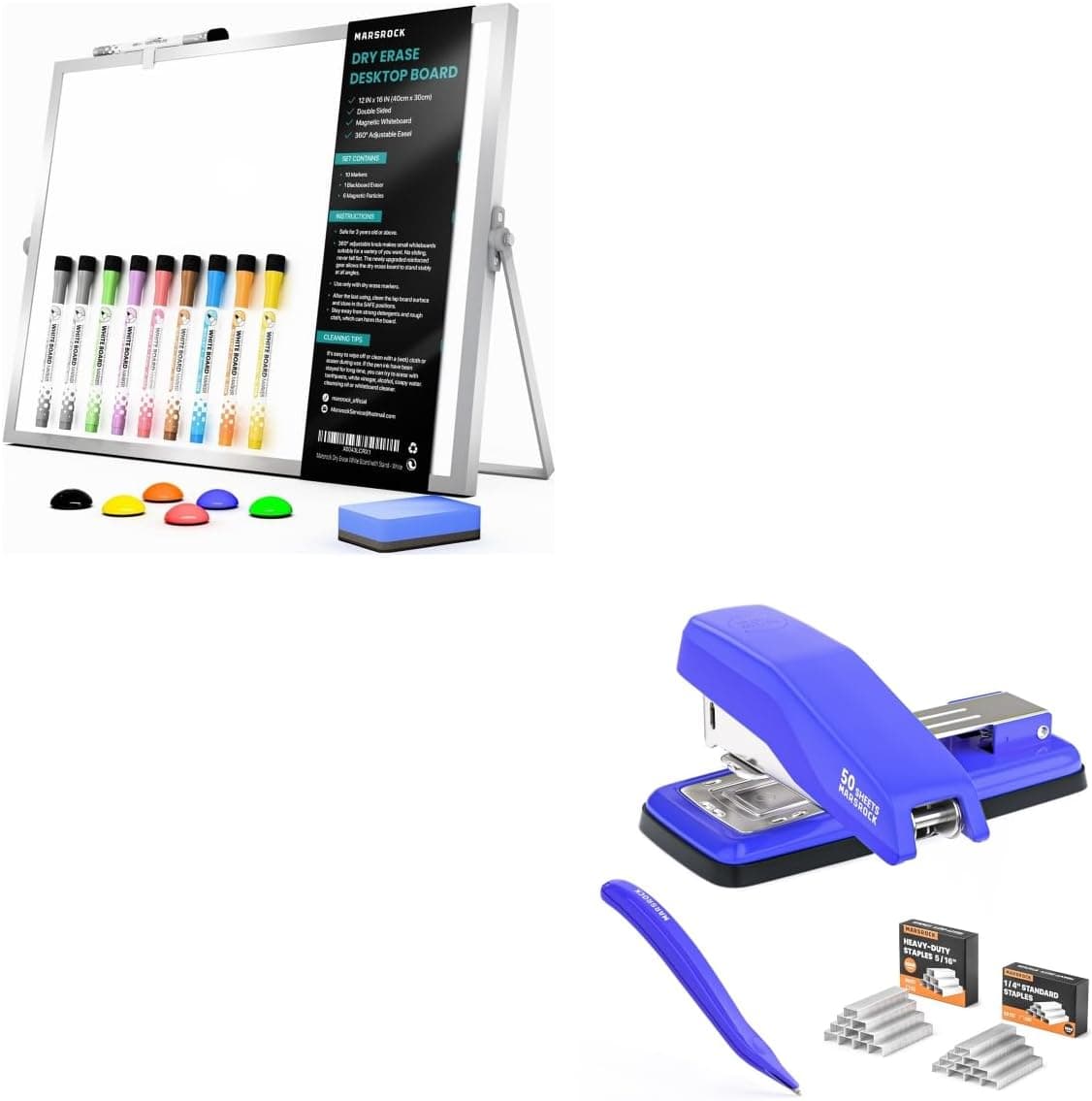 50 Sheet Capacity Swing-Arm Swivel Stapler + Dry Erase White Board with Stand