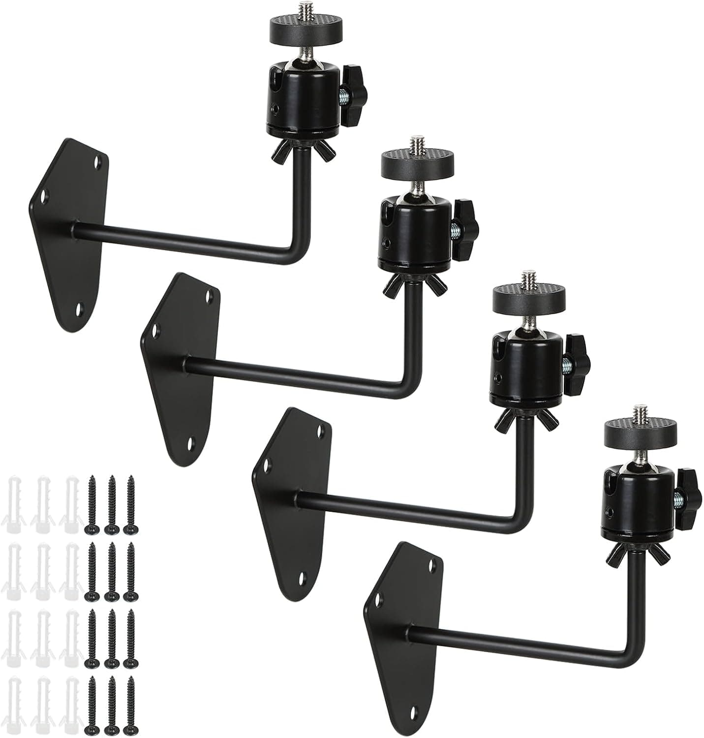 4-Pcs Camera Wall Mount Bracket,Heavy Duty 360 Camera Mount with 1/4 Inch Thread, Metal Security Camera Mount, Camera Holder for Surveillance Cameras, Solar Panels, Lights