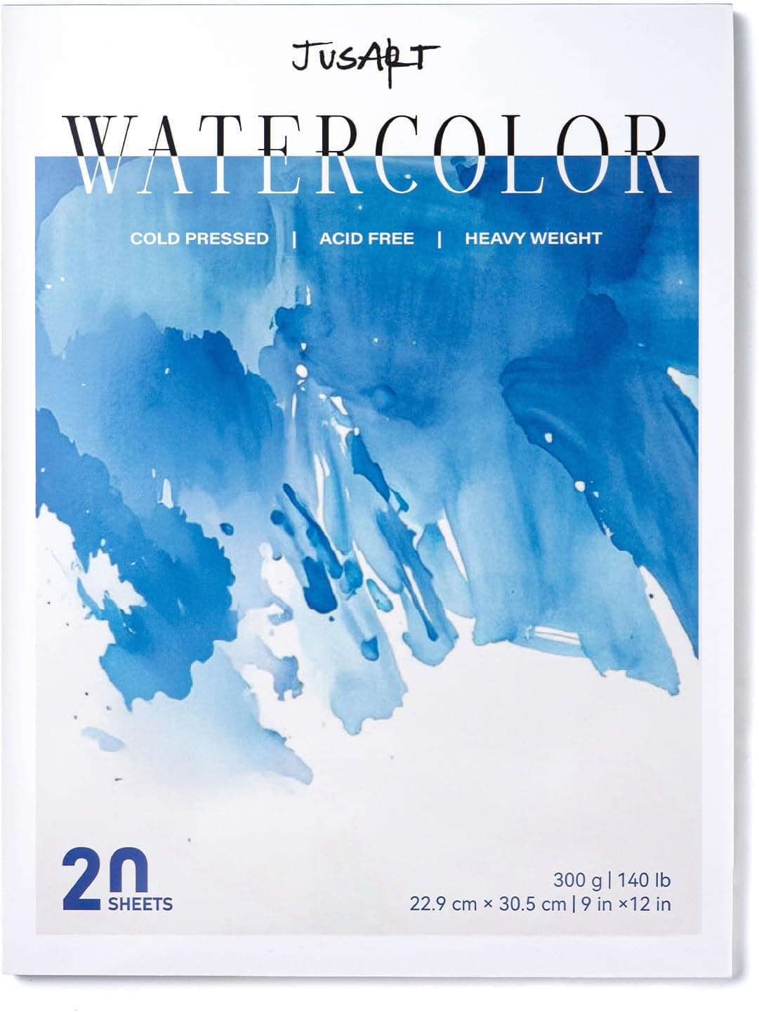 Jusart Watercolor Paper Pad 9"x12", 300gsm/140lb, Cold Press Water Color Paper, Acid-Free, for Wet & Dry Media, Watercolor, Gouache & Sketching, 20 Sheets, Perfect for Students and Artists