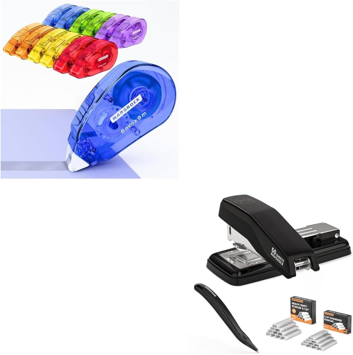 50 Sheet Capacity Desktop Stapler + 6 Pack Double-Sided Tape Roller