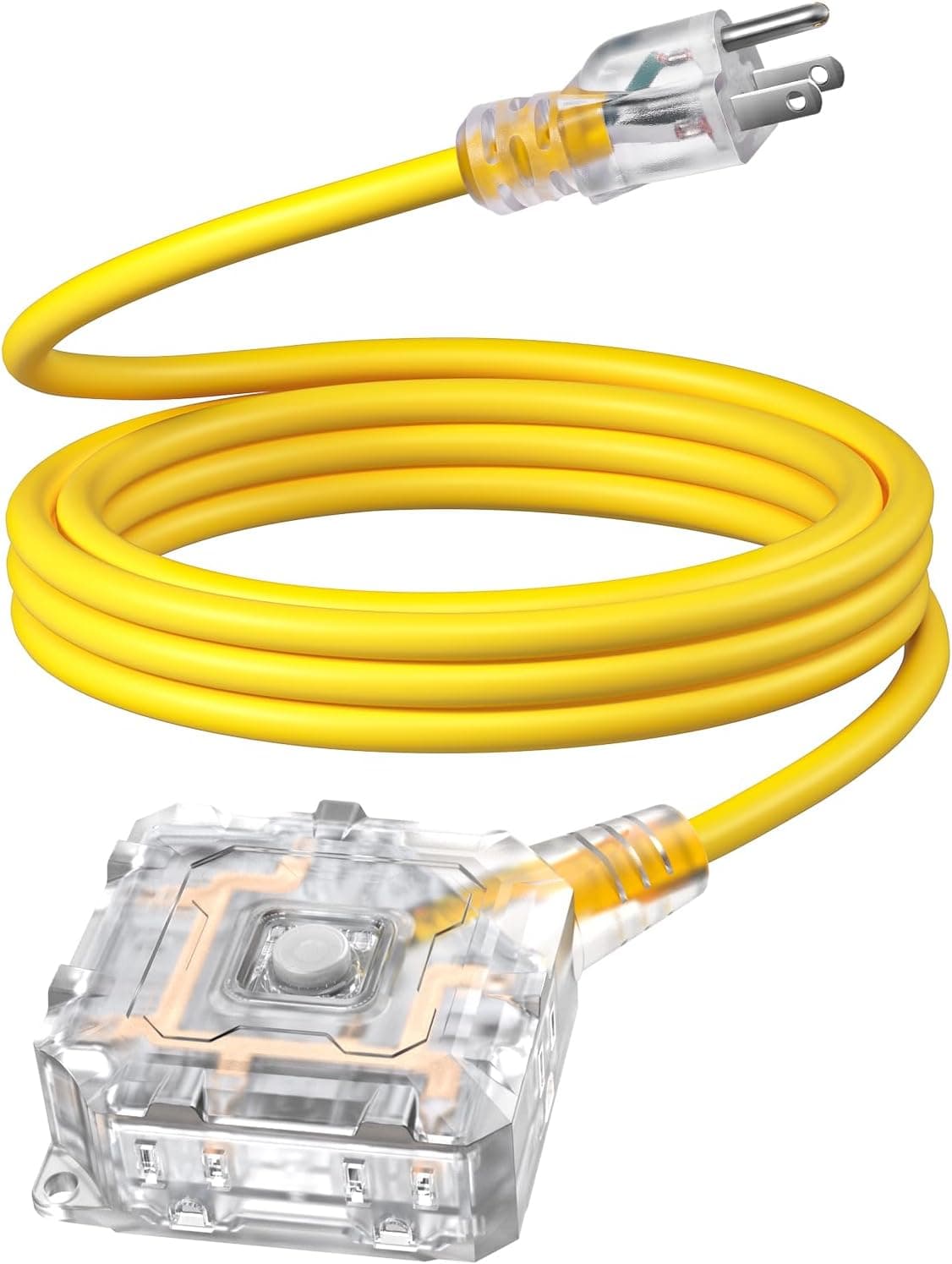 DEWENWILS 10FT Outdoor Heavy Duty Extension Cord, 14 AWG SJTW Power Cord with Dust-Proof & Waterproof Switch, 6 Outlets Transparent Plug Tail for Multiple Devices, 15A/125V/1875W, ETL Listed