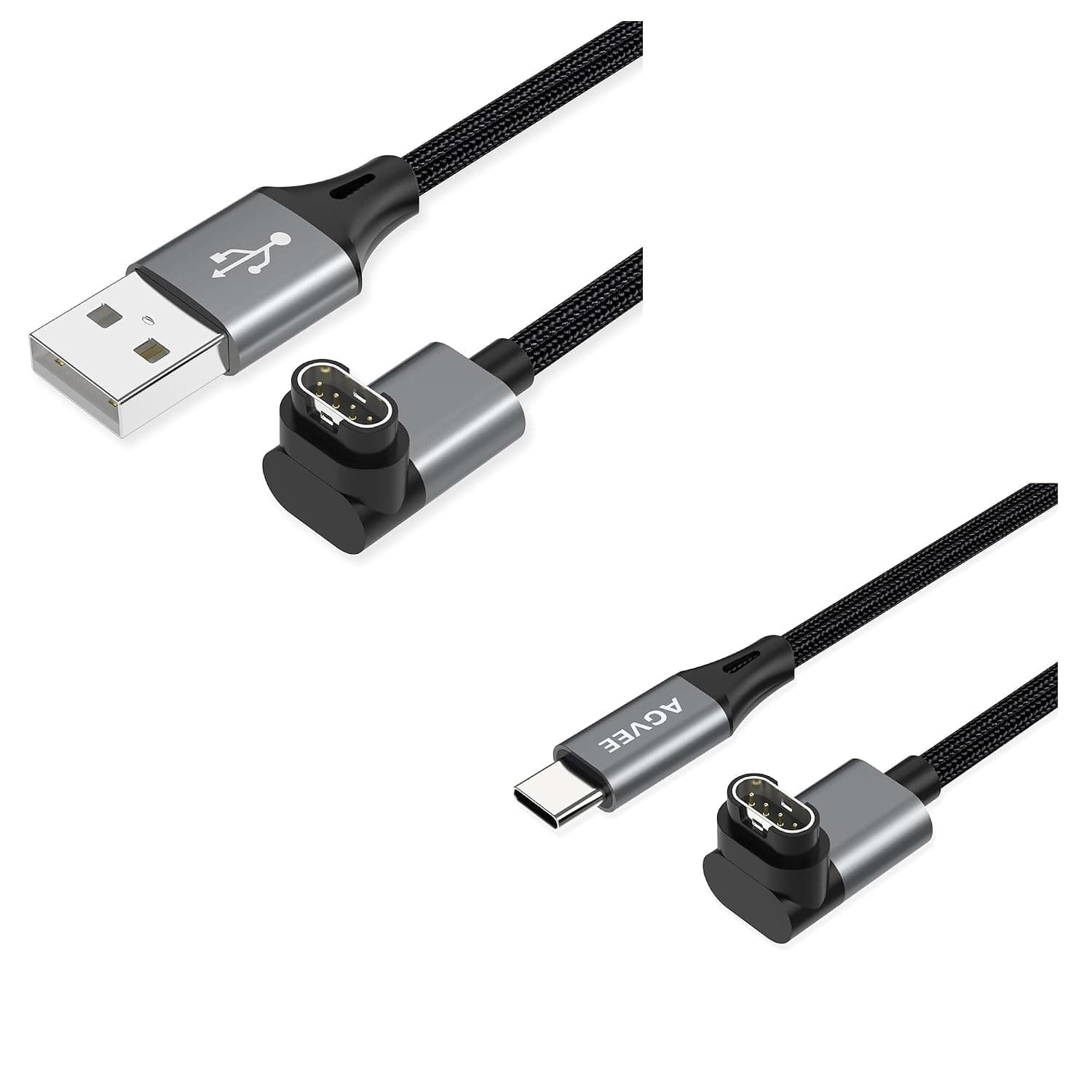 AGVEE USB Angled 90 Degree Charging Cable and USB C Cable for Garmin Smart Watch