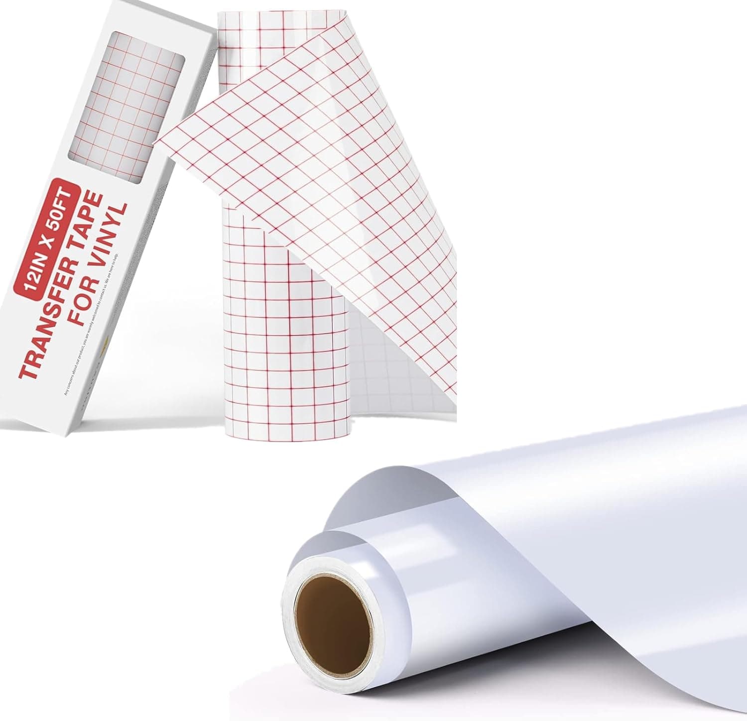 HTVRONT 11ft Glossy White Permanent Vinyl Rolls & 50ft Clear Vinyl Transfer Paper