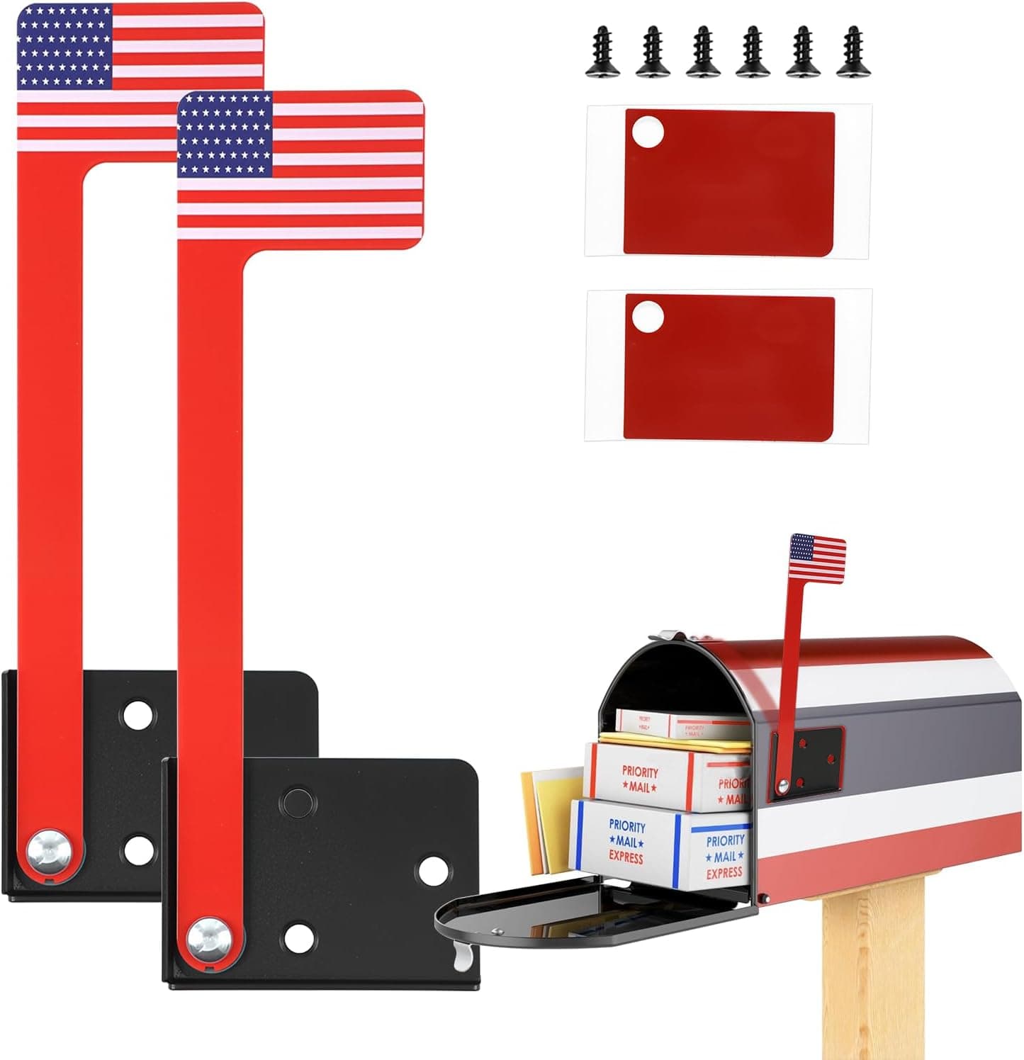 2 Pack Mailbox Flag Replacement Kit, Red Metal Mailbox Flag for Outside, Mailboxes Accessories, Strong Adhesive and Screws Included, Easy Installation, for Wood, Wall, Metal, Stone Mailbox