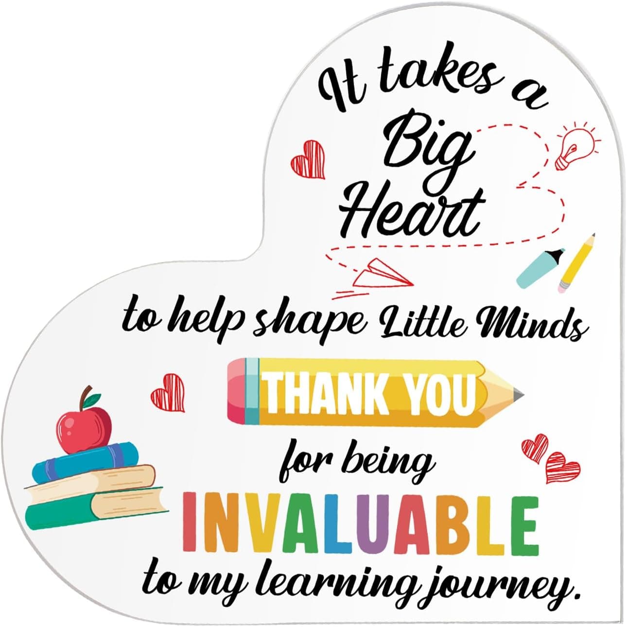 BESARME Teacher Appreciation Gifts, Acrylic Heart Sign 4x4 Inch - Thank You Teacher Gift for Women Men, End of Year Retirement Christmas Valentine Birthday Keepsake Desk Decor Office Paperweight