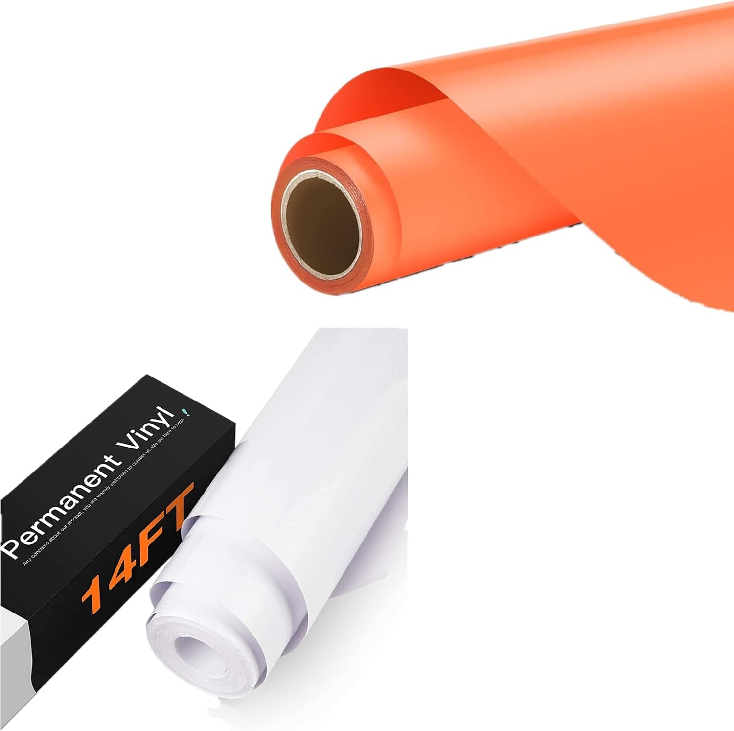 HTVRONT 11ft Orange Permanent Vinyl & 14ft White Permanent Vinyl