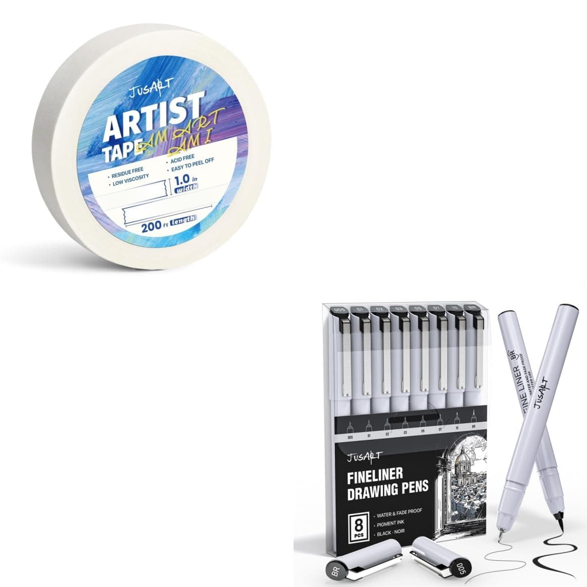 JusArt Artist Tape for Watercolor Paper Fineliner Pens, 8 Size