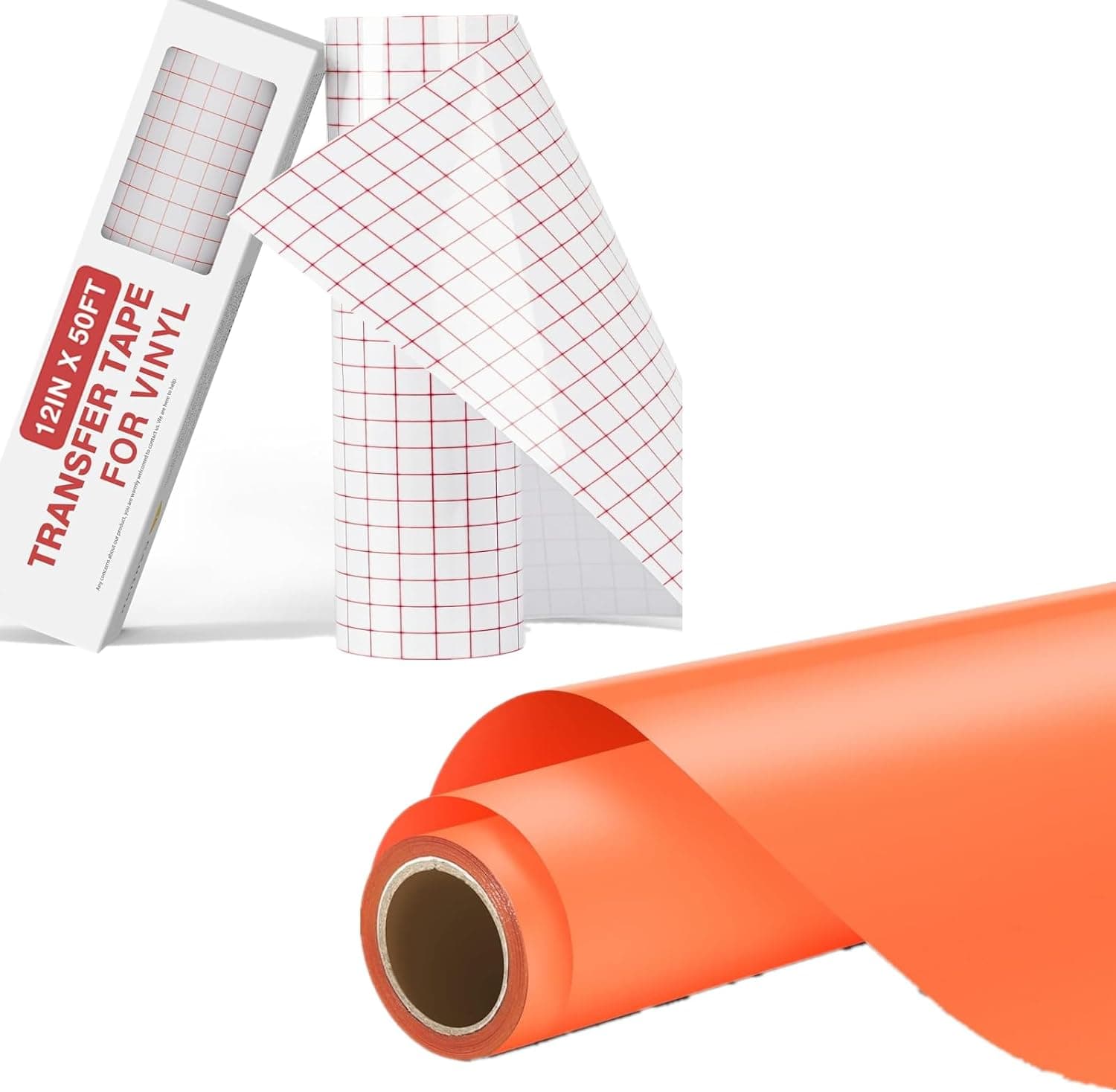 HTVRONT 11ft Orange Permanent Vinyl & 50ft Clear Vinyl Transfer Paper Tape Roll