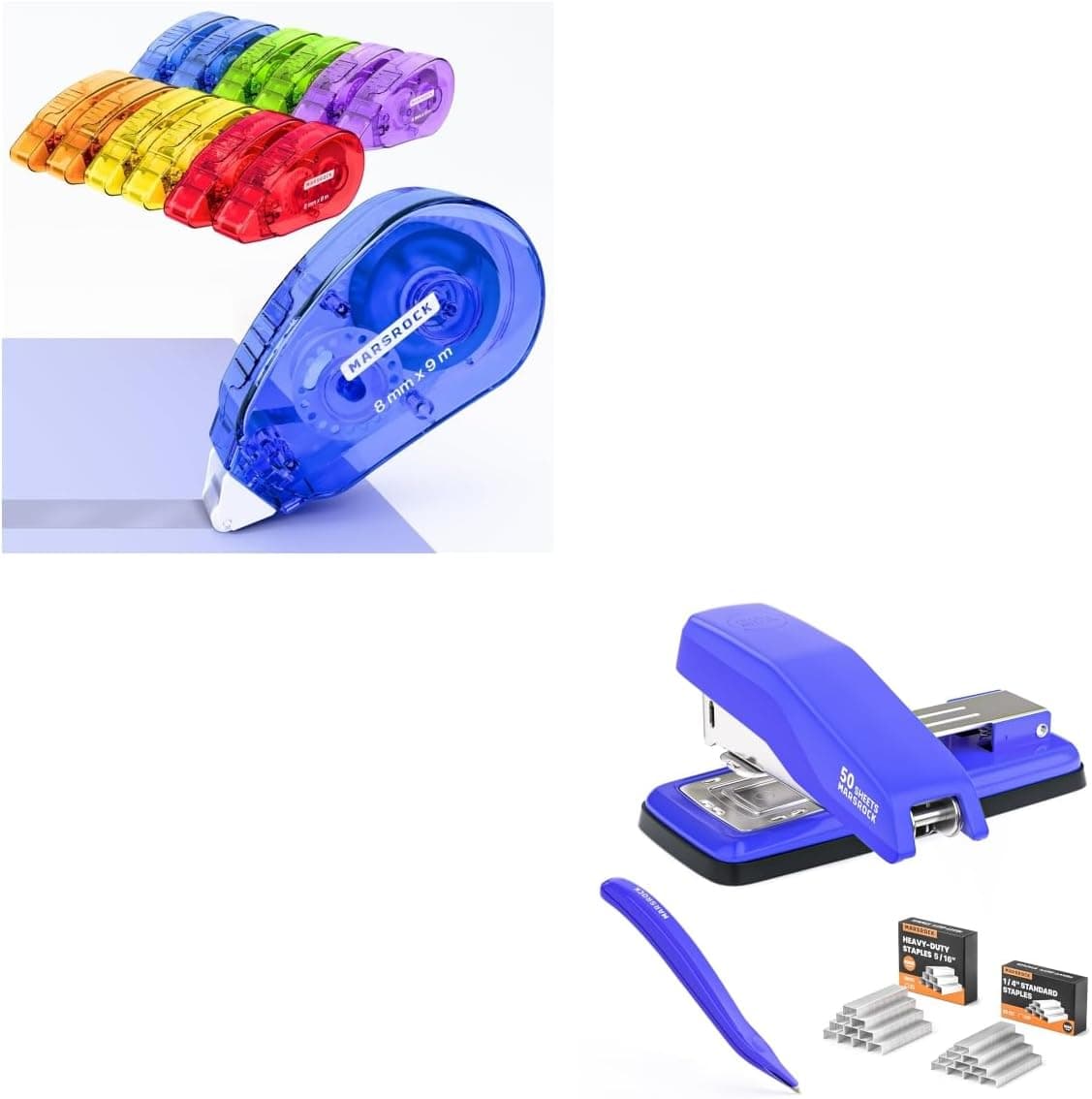 50 Sheet Capacity Desktop Stapler + 6 Pack Double-Sided Tape Roller